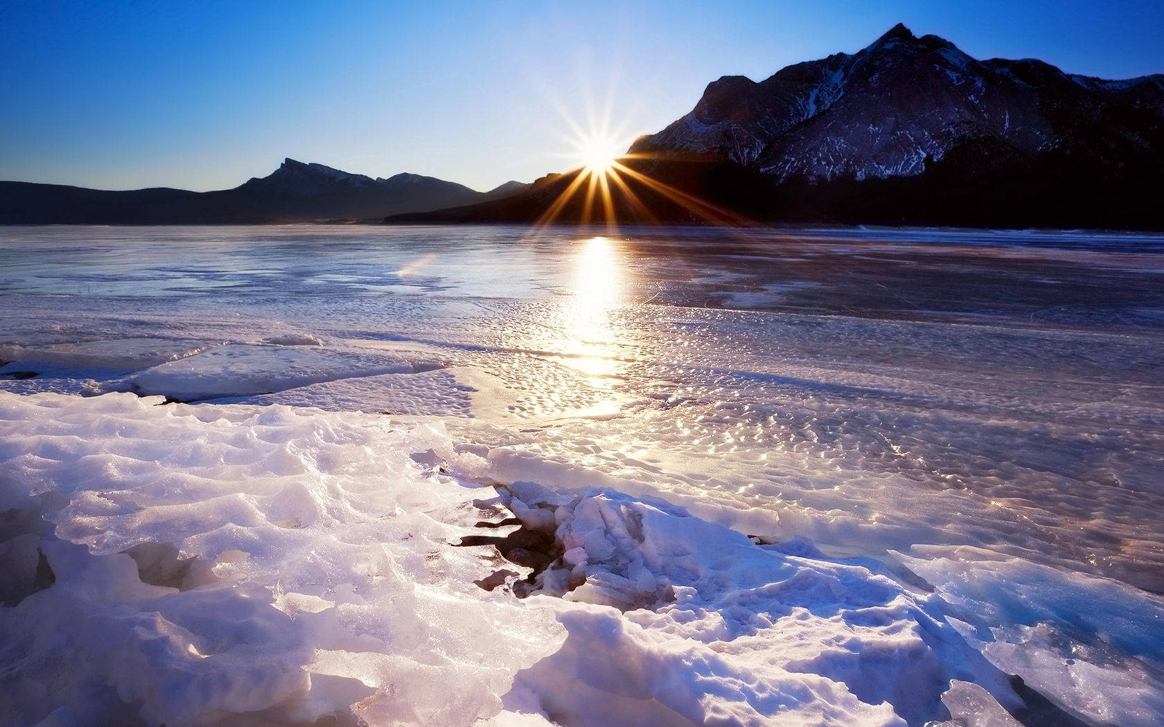 Spring Lake, sunburst, icy lake, HD Desktop Wallpaper