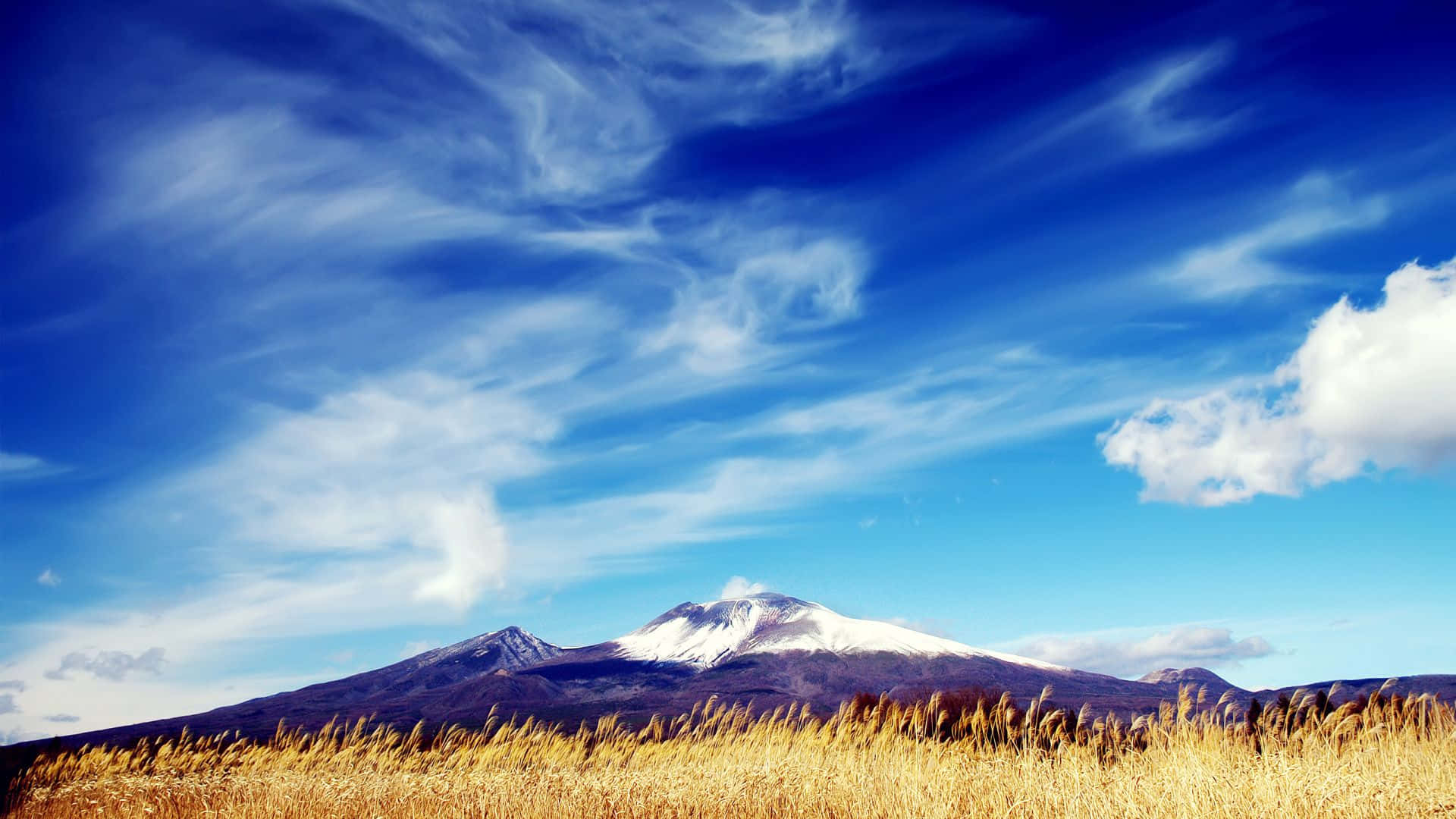 Spring Sky, vibrant blue sky, wispy clouds, Full HD Desktop Wallpaper