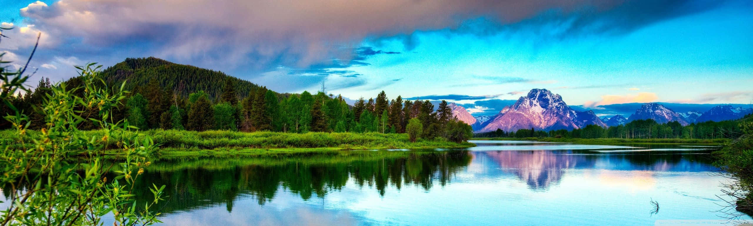 lake, mountains, clouds, 2K Desktop Wallpaper