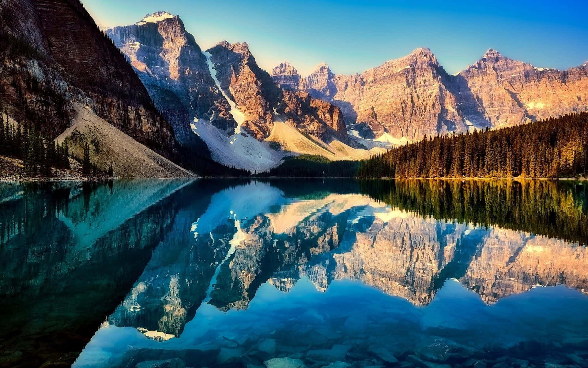 Spring Sunset, mountain lake, jagged peaks, Full HD Desktop Wallpaper