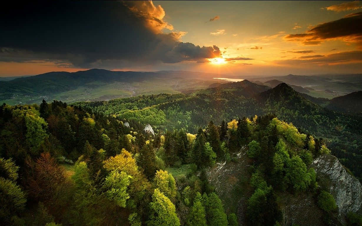 Spring Sunset, sunset, rolling green hills, SD Desktop Wallpaper