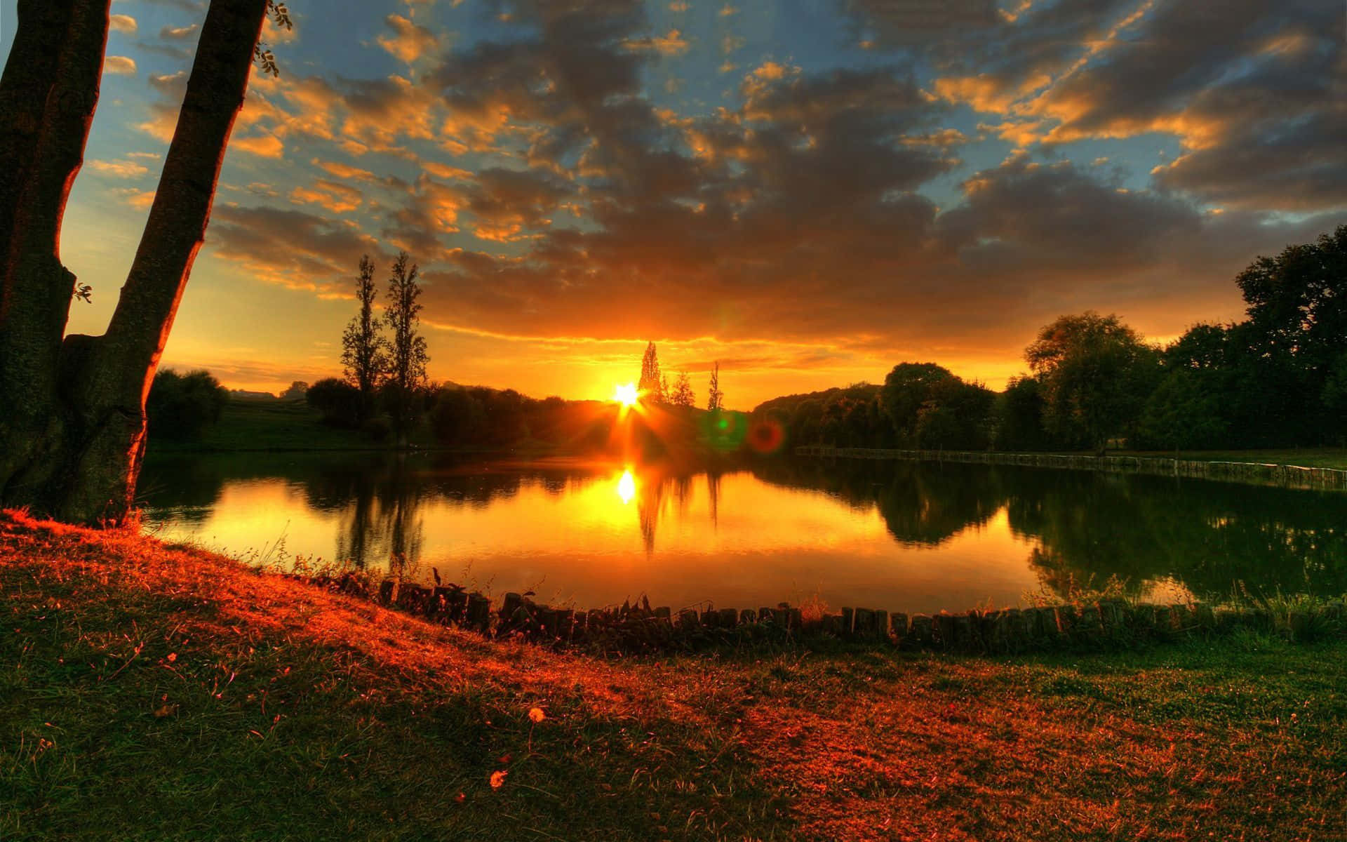 Spring Sunset, 1920 x 1200, fiery orange clouds, Full HD Desktop Wallpaper
