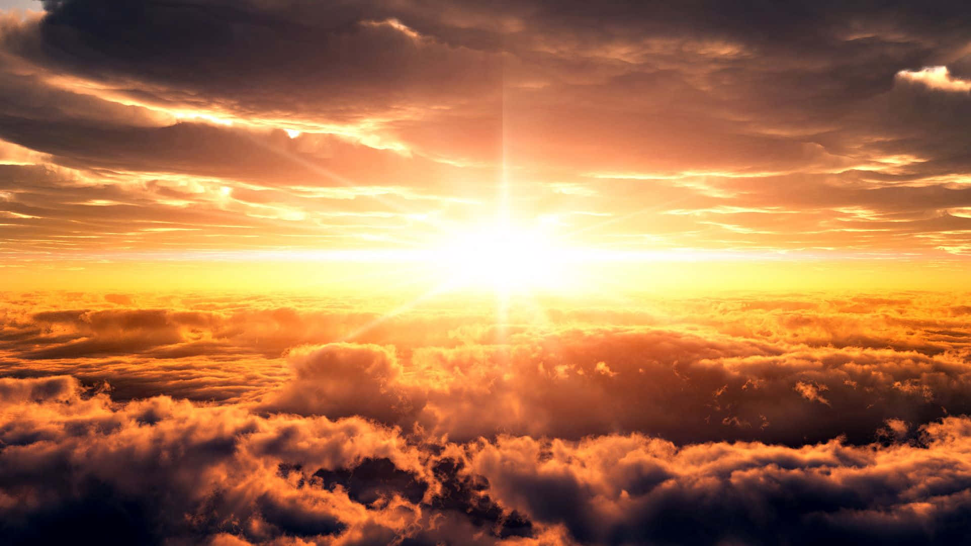Spring Sunshine, sunrise, orange clouds, Full HD Desktop Wallpaper