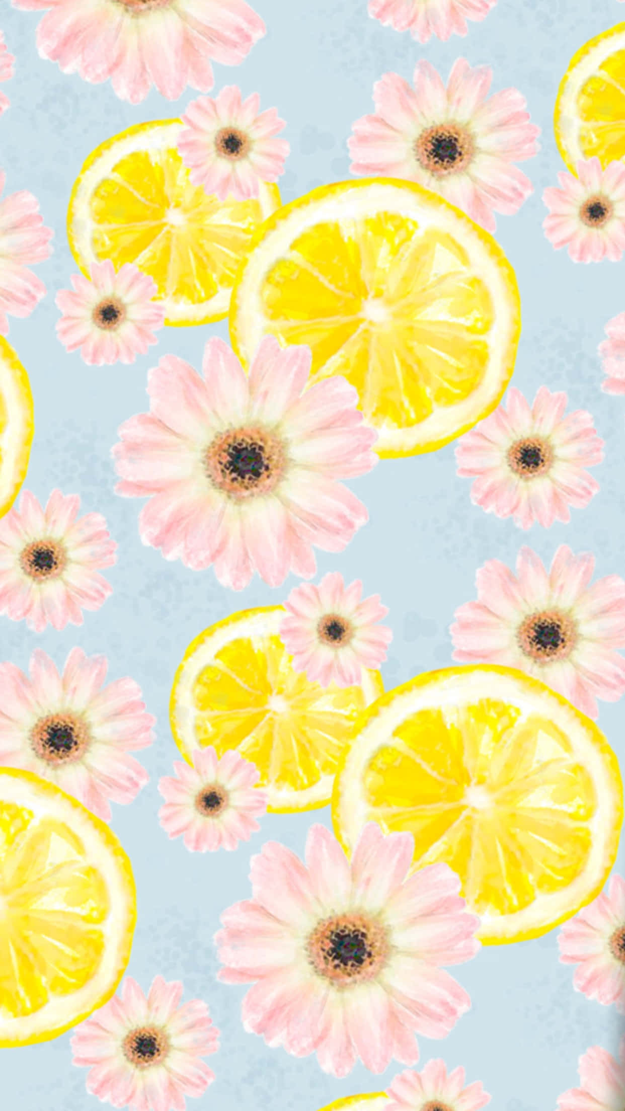 yellow summer, lemon slices, soft pink daisies, Full HD Phone Wallpaper