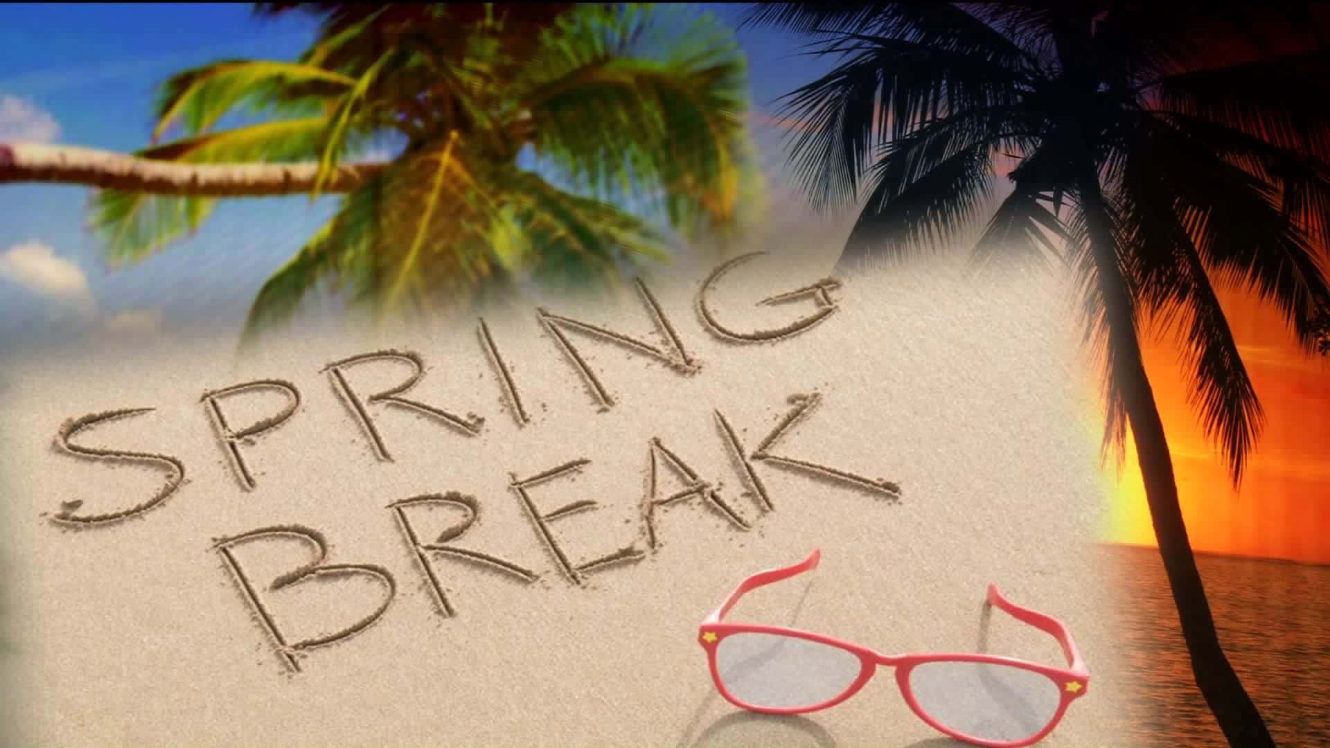 Spring Vacation, sunset, pink sunglasses, Full HD Desktop Wallpaper