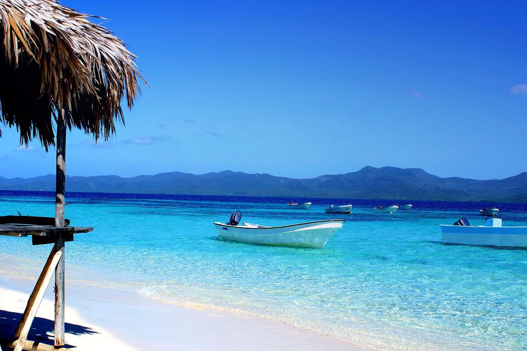 tropical beach, turquoise waters, white sand, HD Desktop Wallpaper