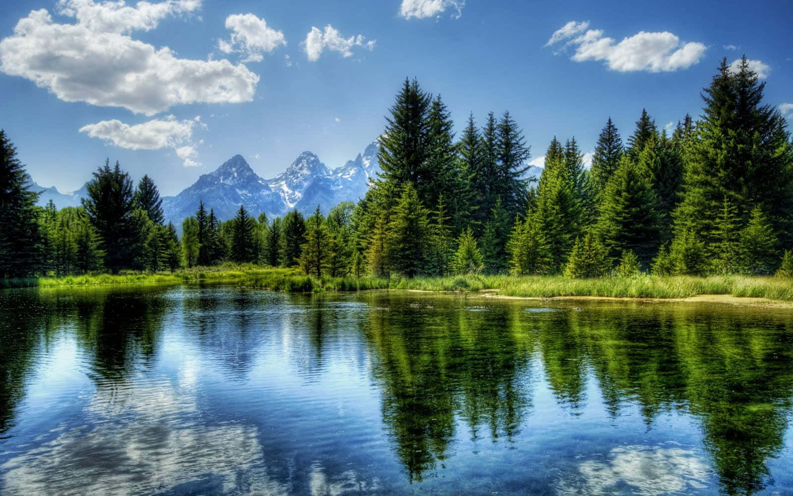 Spring Water, lake, snow-capped mountains, HD Desktop Wallpaper