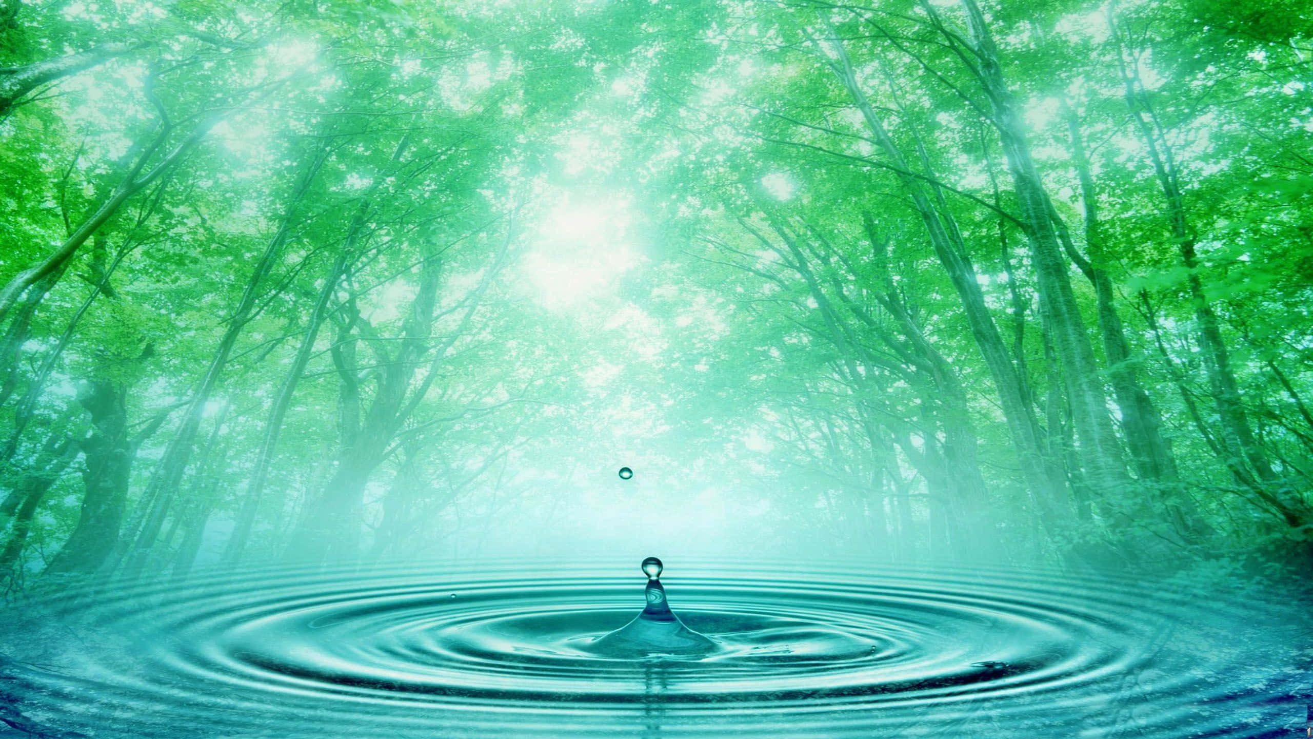 Spring Water, forest pond, water droplet, 2K Desktop Wallpaper