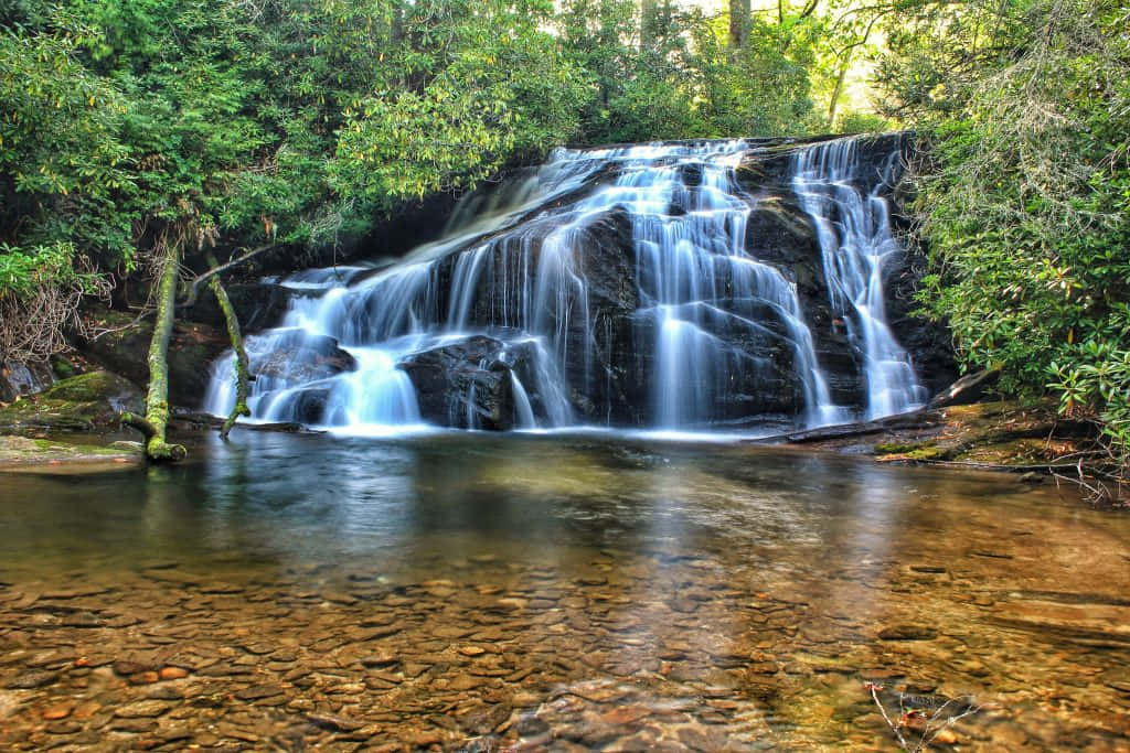 Spring Water, multi-tiered waterfall, dark rocks, SD Desktop Wallpaper