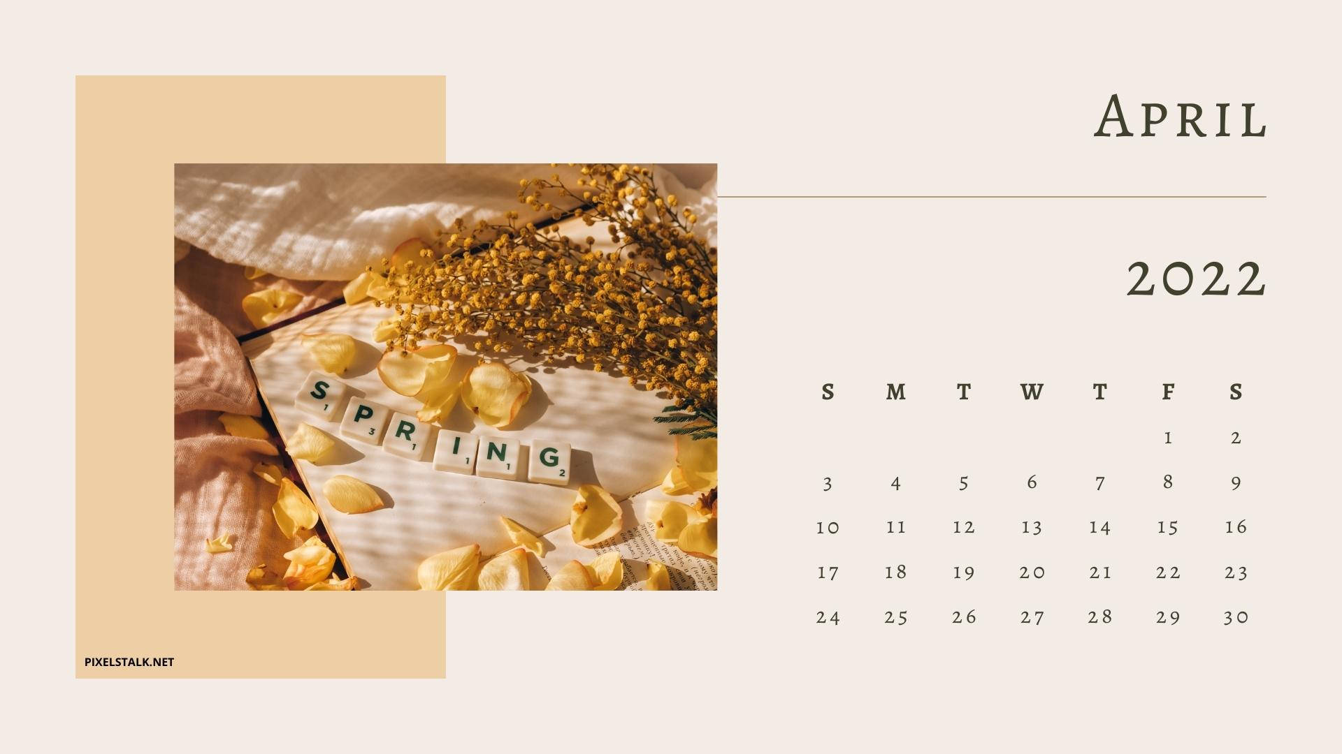 April 2022 calendar, SPRING, wooden tiles, Full HD Desktop Wallpaper