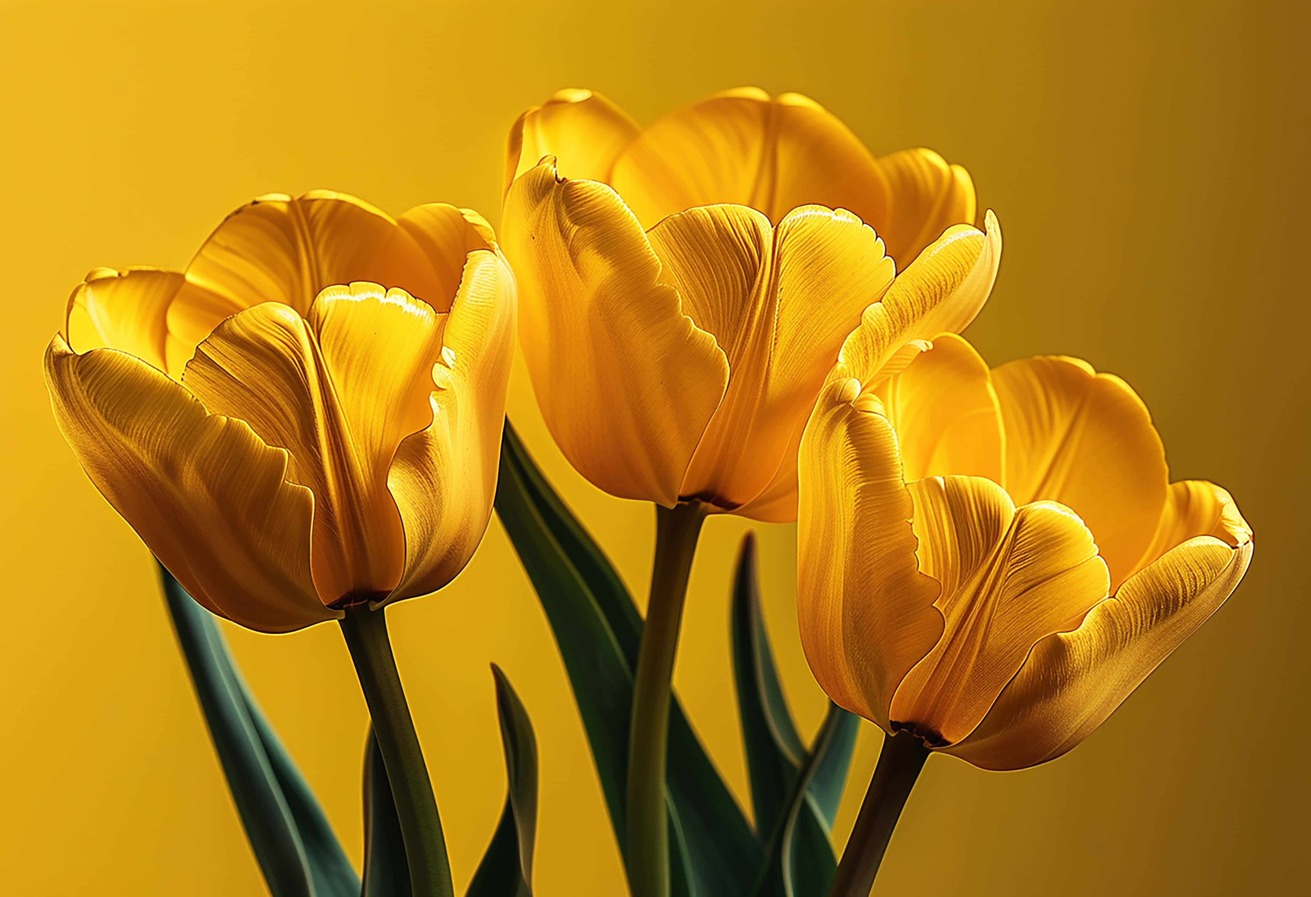 bright yellow tulip, golden tulips, warm yellow backdrop, 4K Desktop Wallpaper