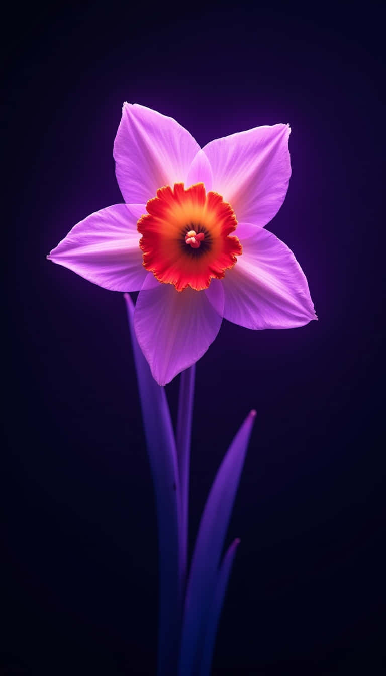 daffodil, lavender petals, fiery orange center, HD Phone Wallpaper