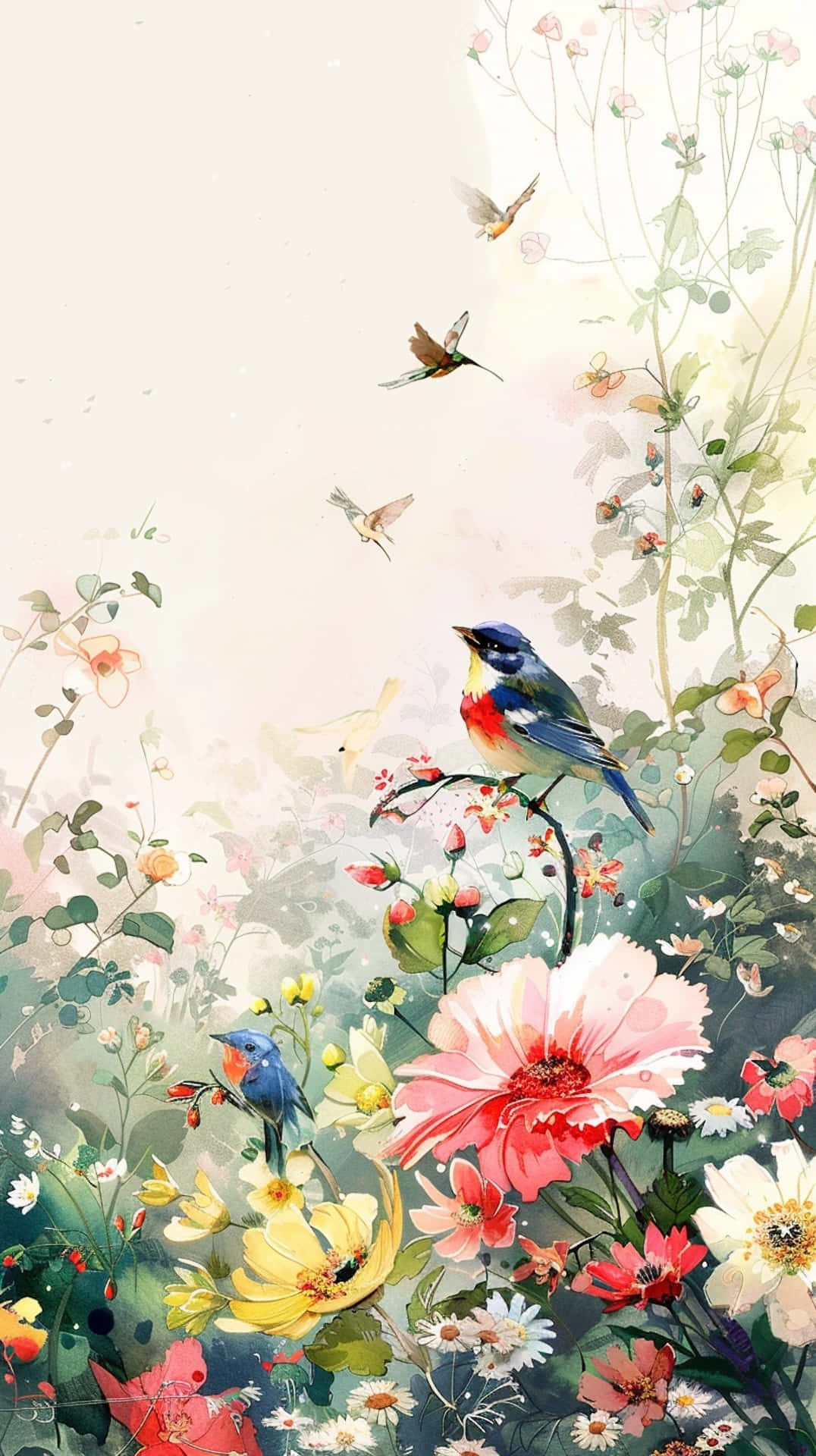 Springtime, blossoms, birds, Full HD Phone Wallpaper