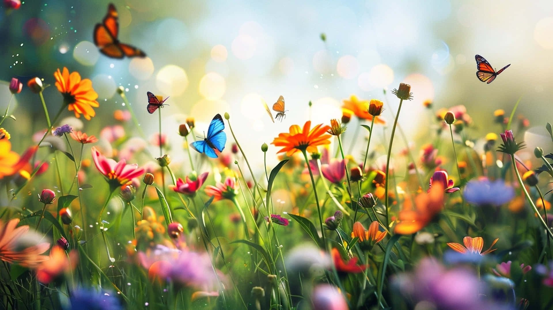Springtime, blossoms, butterflies, Full HD Desktop Wallpaper
