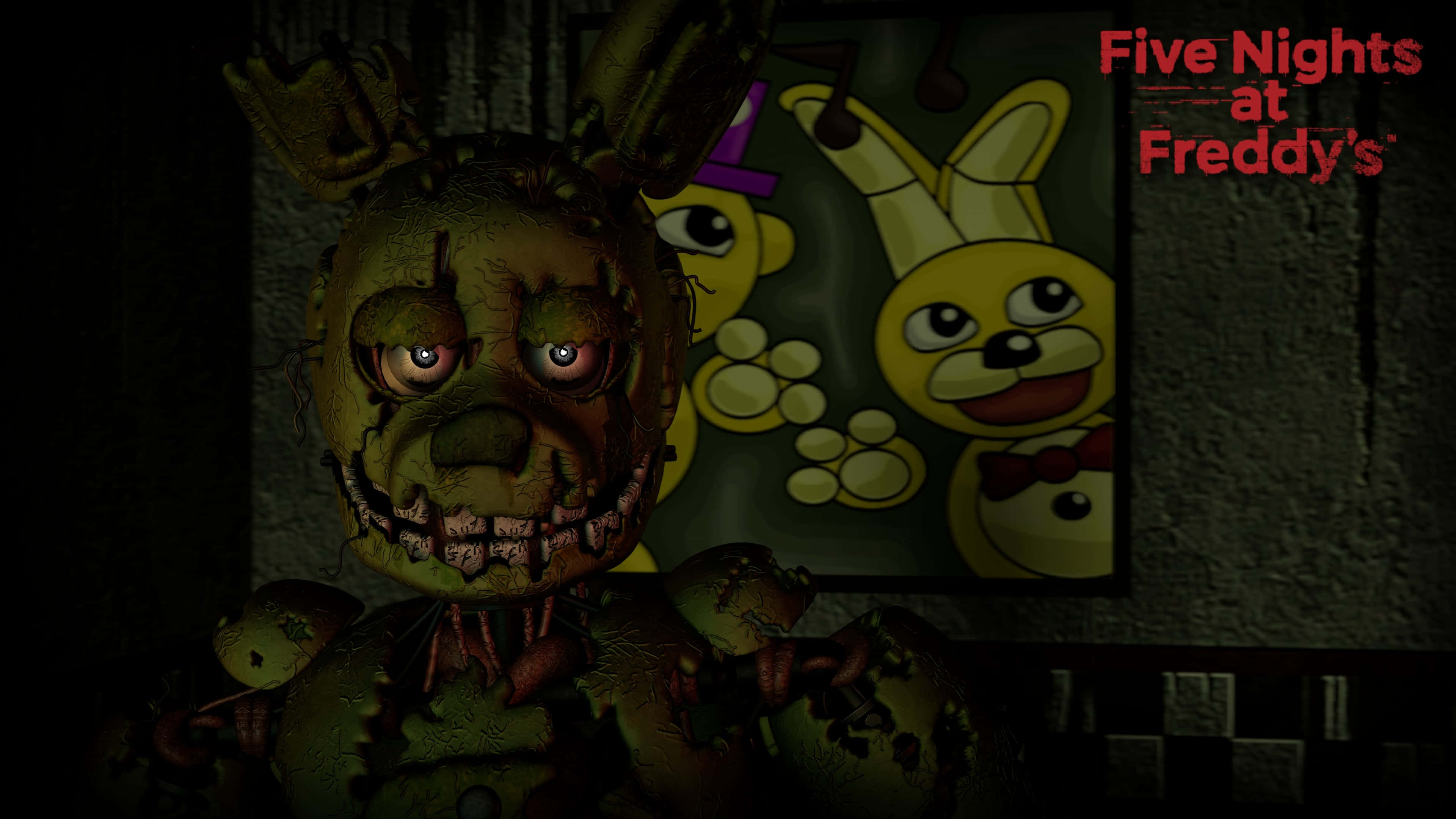 Springtrap, animatronic rabbit, glowing eyes, 4K Desktop Wallpaper