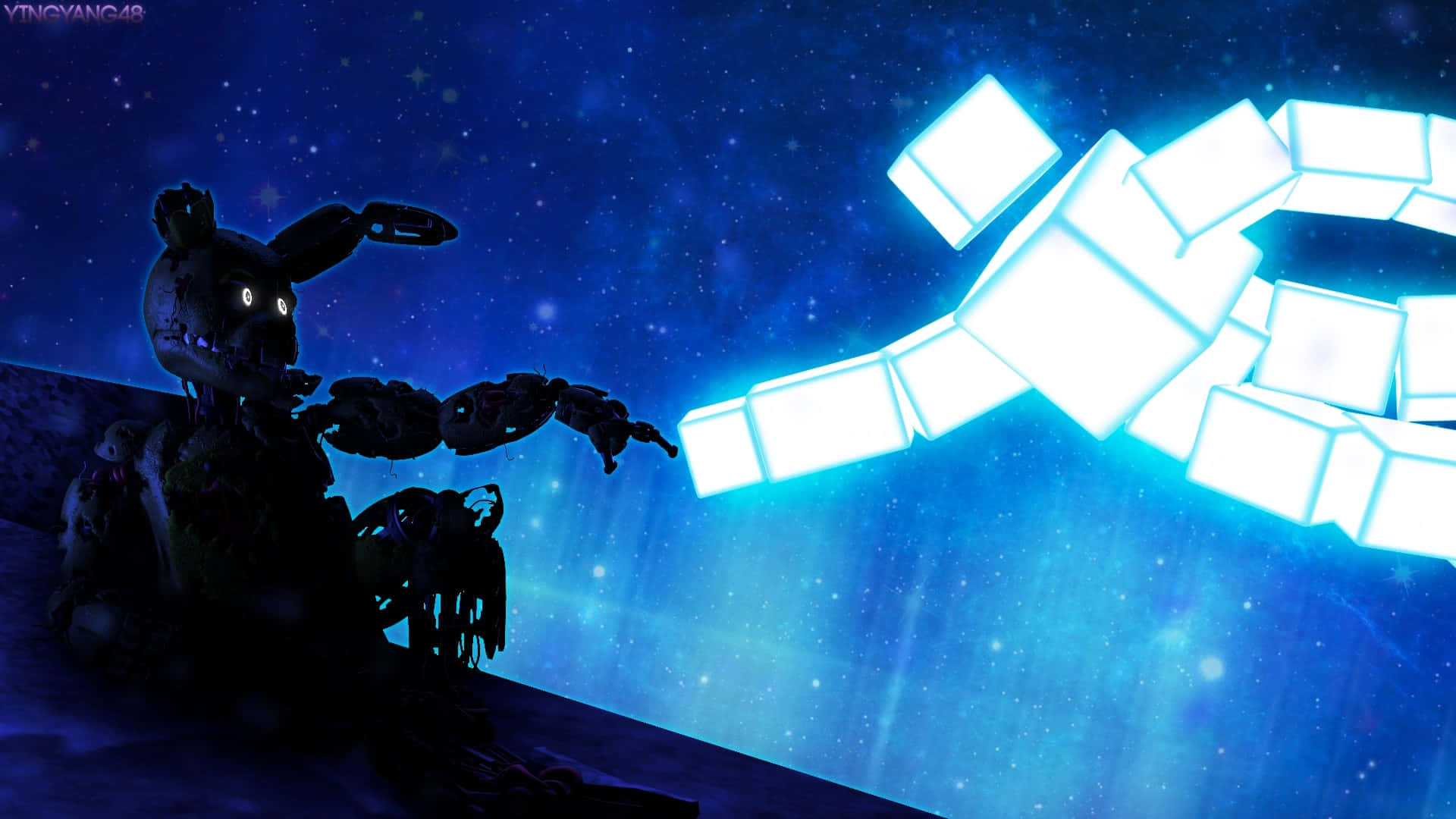 Springtrap, glowing eyes, bright glowing cube hand, Full HD Desktop Wallpaper