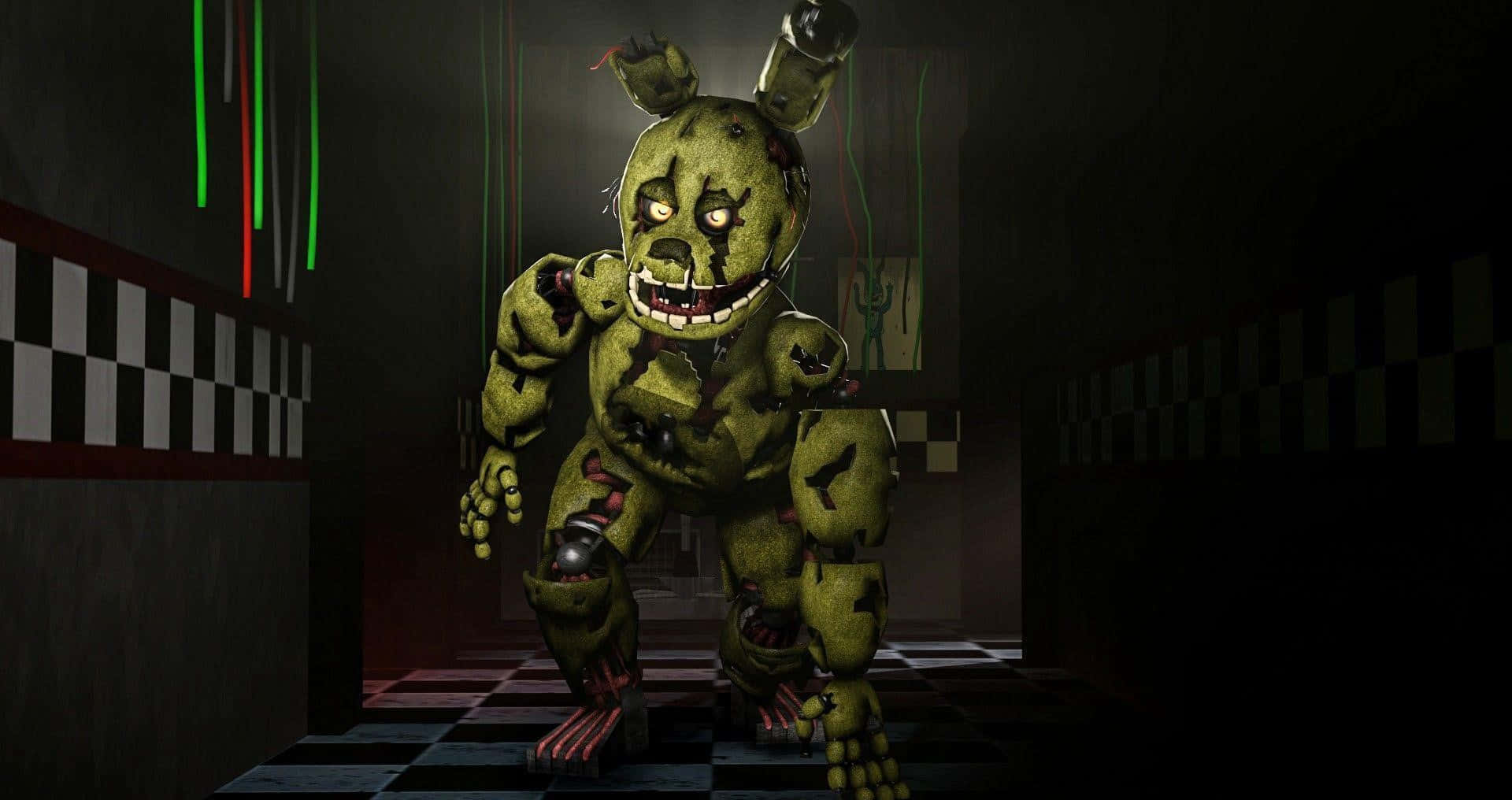 Springtrap, green animatronic bear, torn fabric, Full HD Desktop Wallpaper