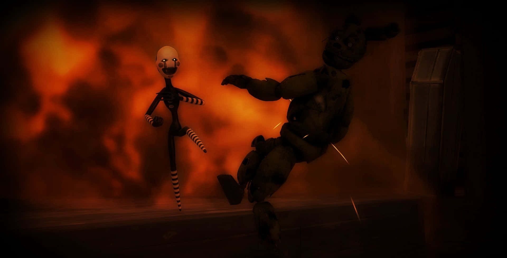 Springtrap, firey orange haze, dramatic shadows, Full HD Desktop Wallpaper