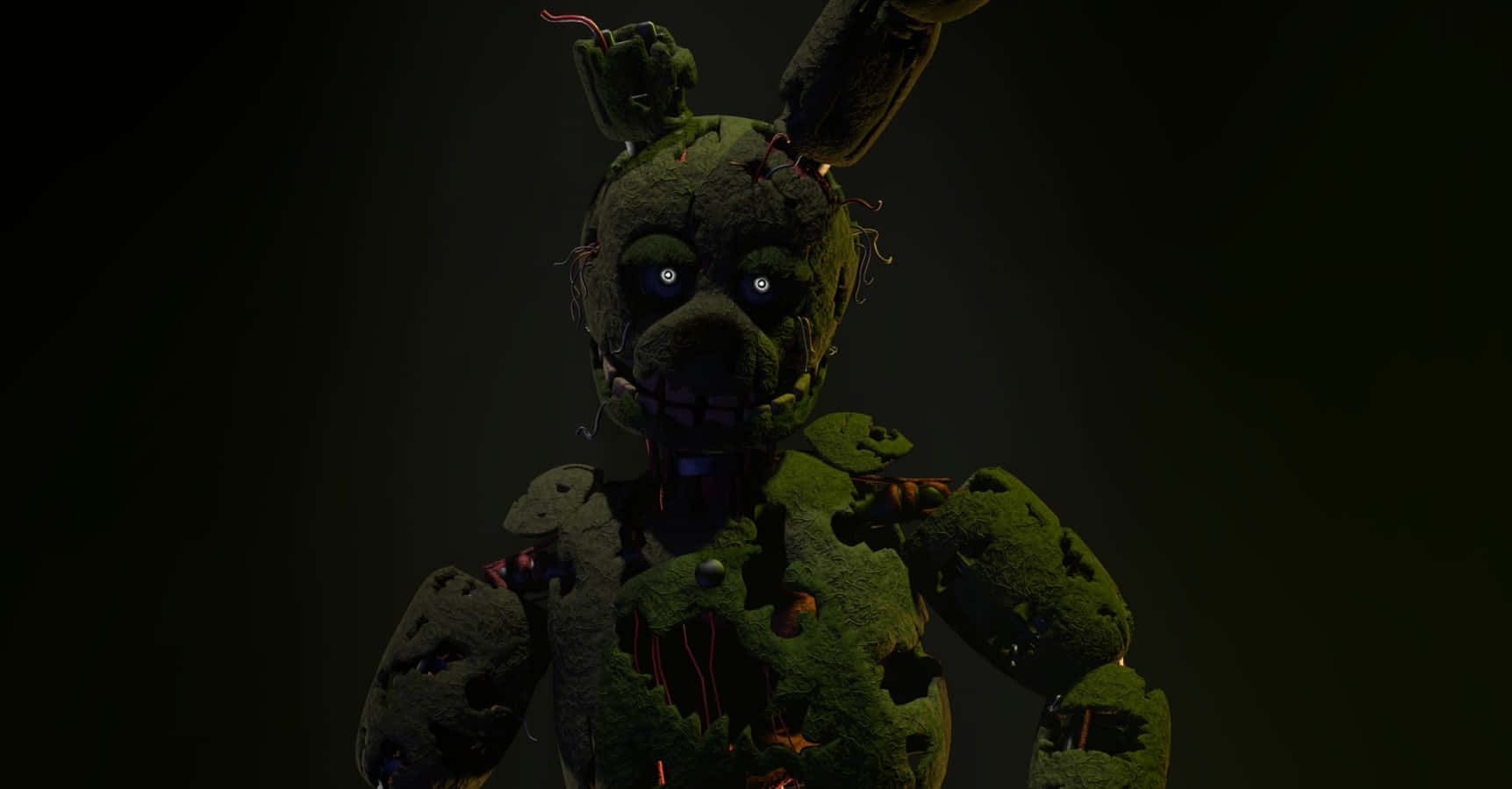 Springtrap, green animatronic rabbit, glowing eyes, HD Desktop Wallpaper