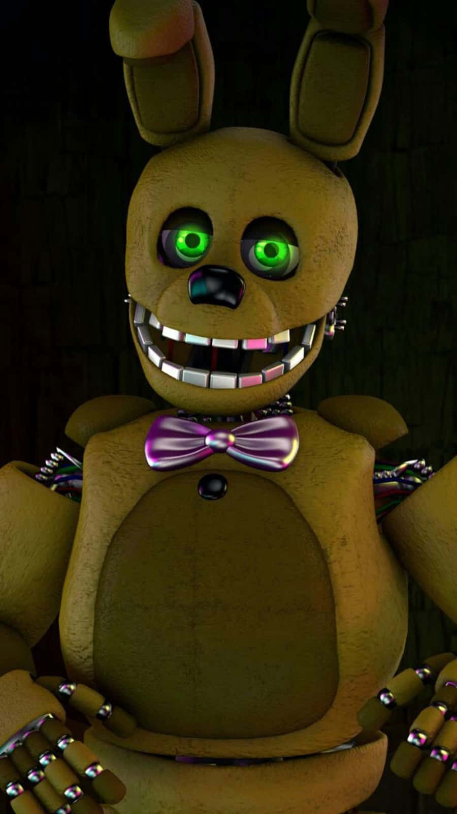 Springtrap, yellow animatronic rabbit, glowing green eyes, HD Phone Wallpaper
