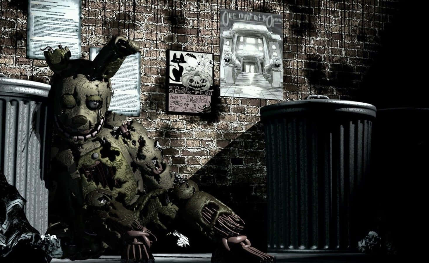 Springtrap, animatronic bear, grimy brick wall, HD Desktop Wallpaper