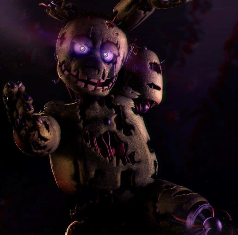 Springtrap, glowing purple eyes, jagged teeth, SD Desktop Wallpaper
