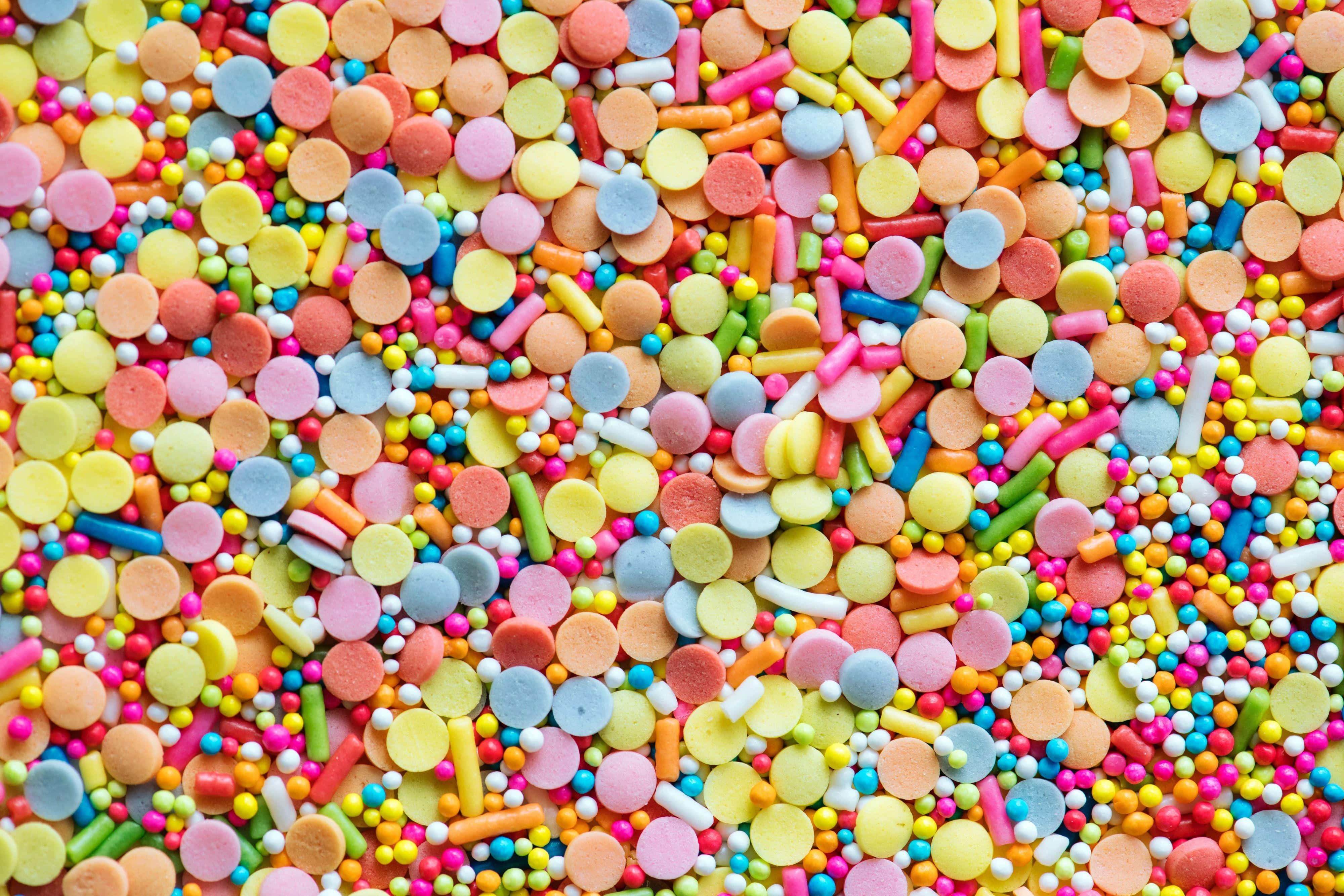 colorful sprinkles, pastel, bright candy sprinkles, 4K Desktop Wallpaper