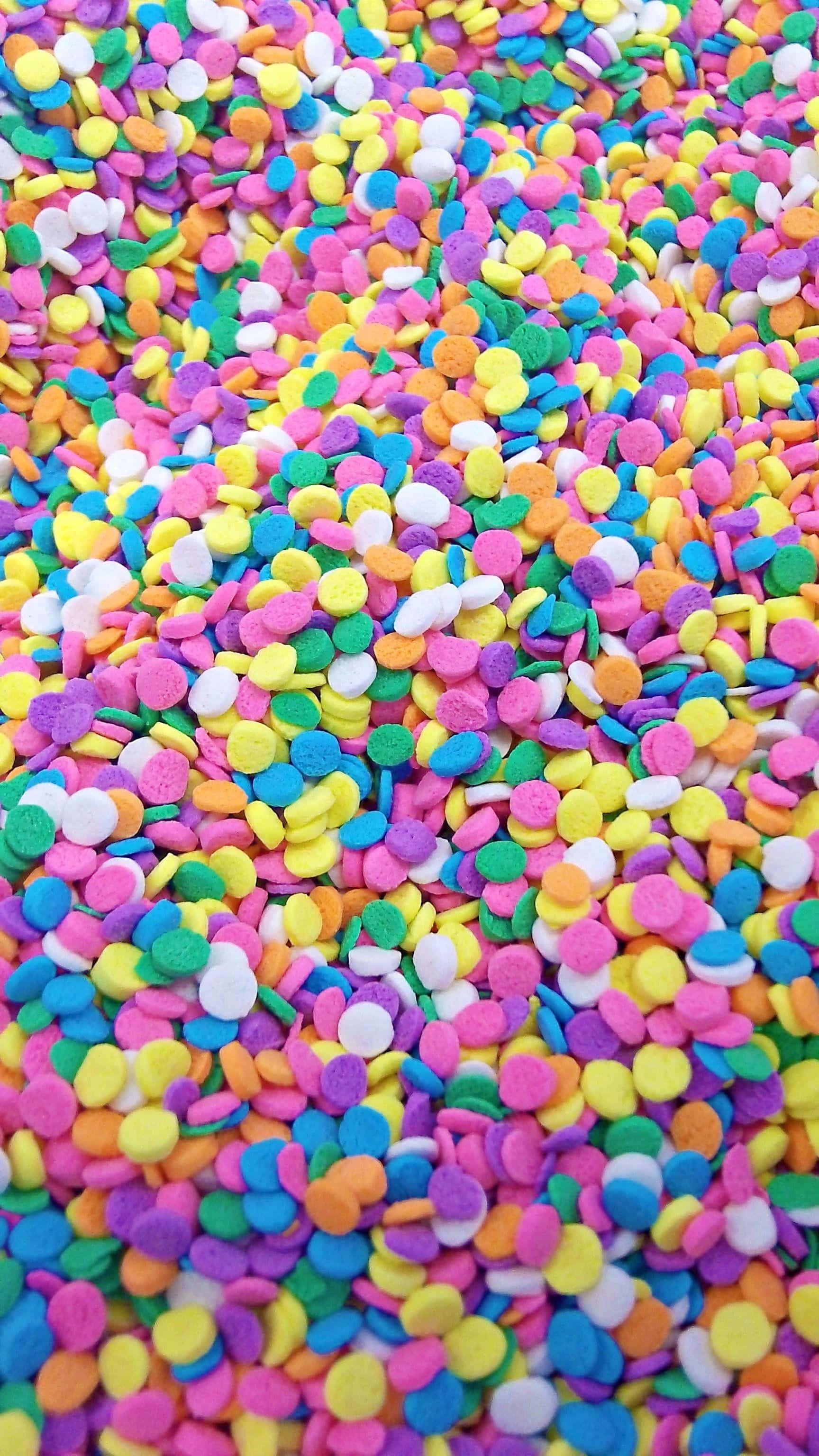 colorful candy sprinkles, rainbow hues, multicolored round sprinkles, 2K Phone Wallpaper