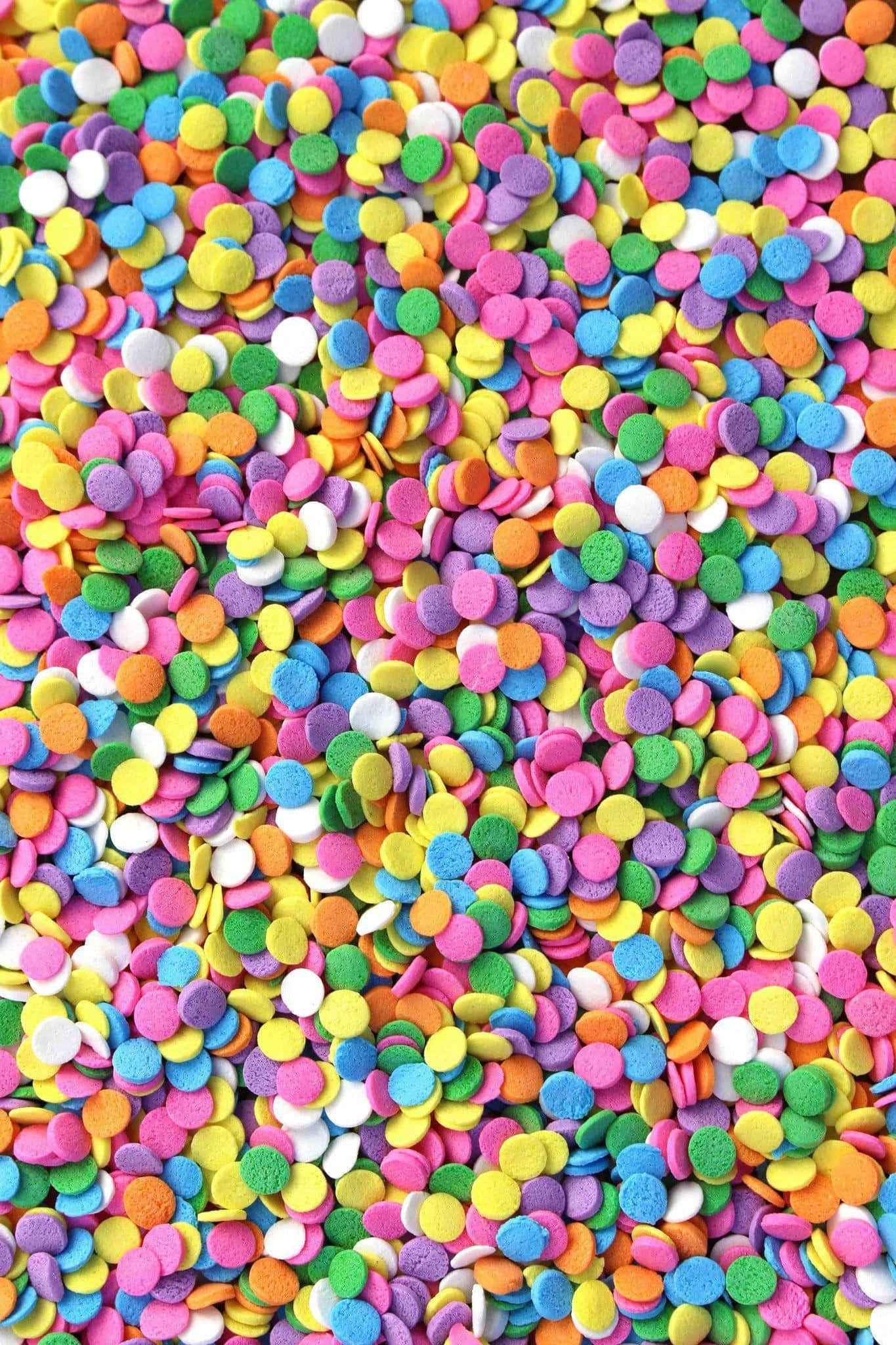 colorful candy sprinkles, multicolored round sprinkles, vibrant close-up, Full HD Phone Wallpaper