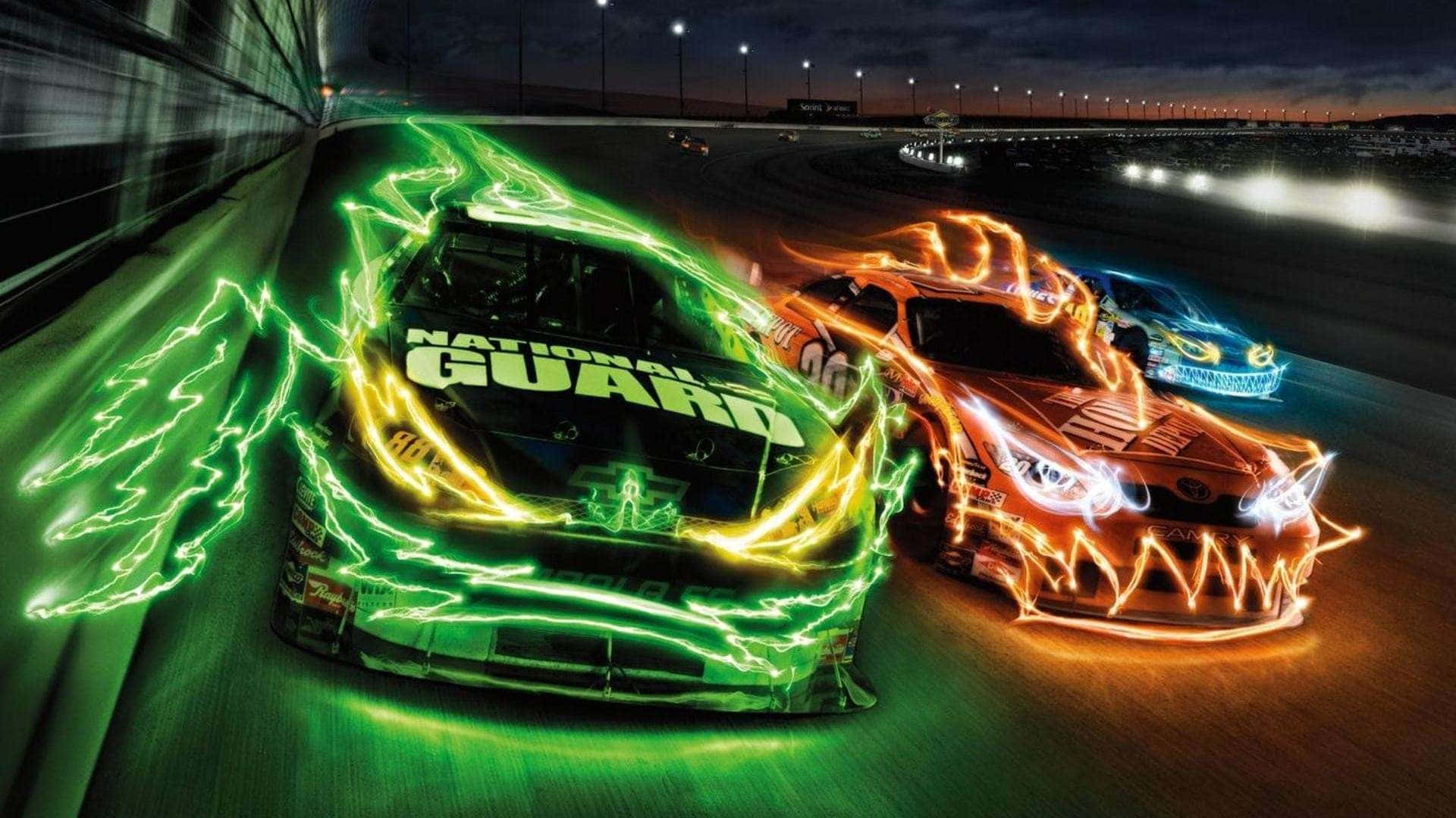 Sprint Car Racing, neon green, orange lightning effects, Full HD Desktop Wallpaper