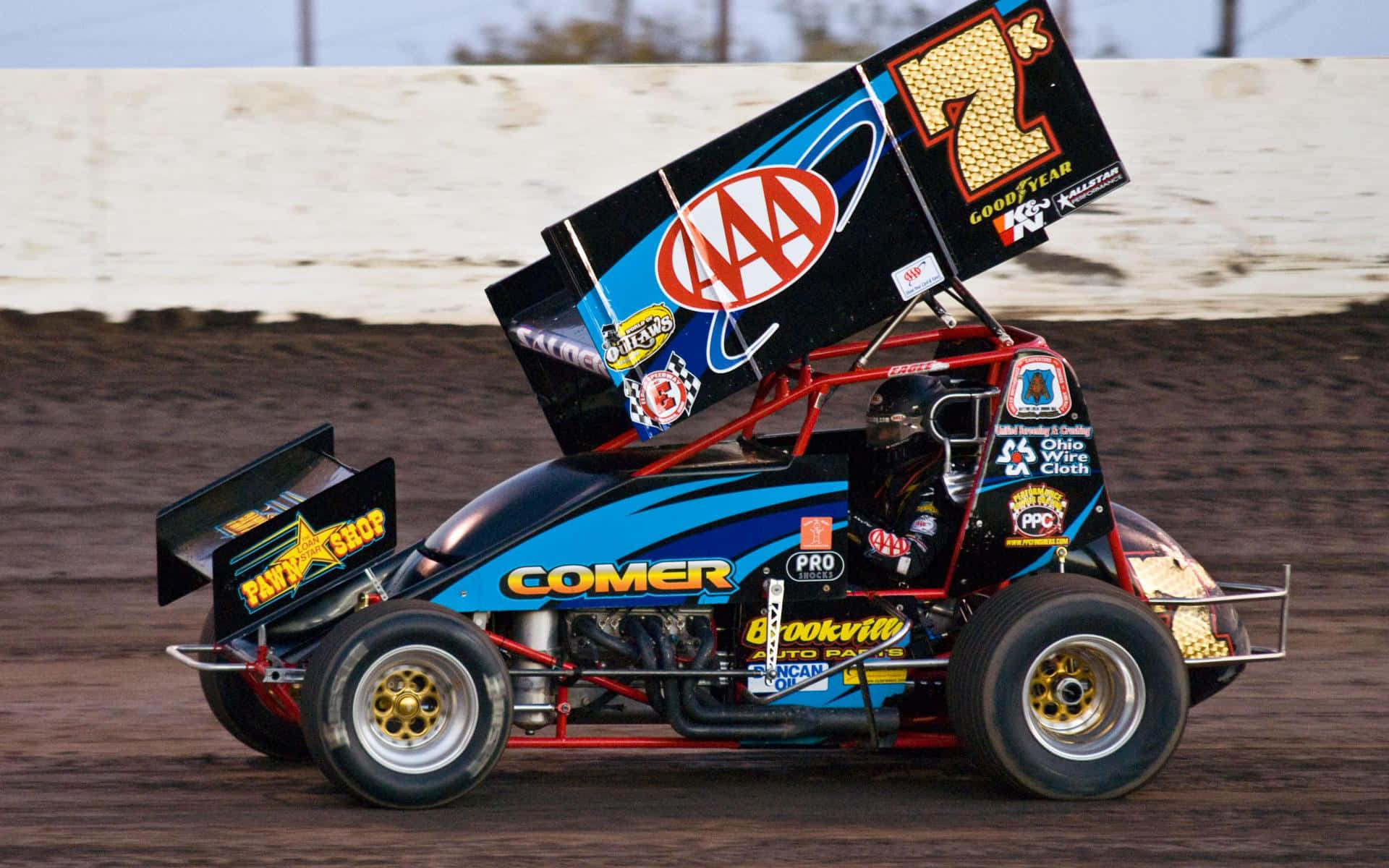 sprint car, blue and black, number 7, Full HD Desktop Wallpaper