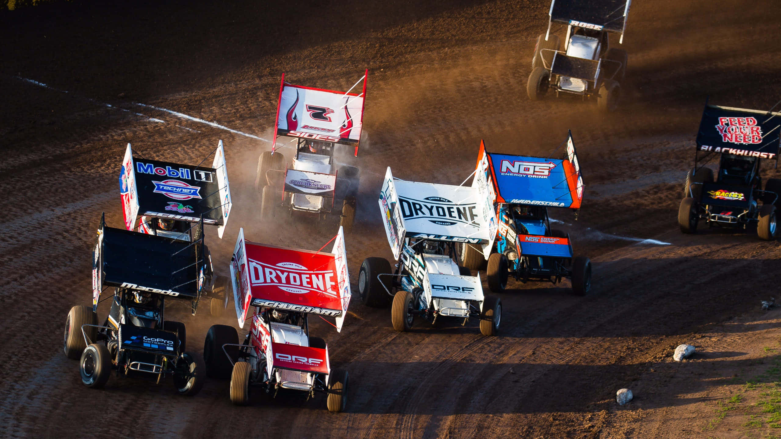 sprint car, dirt track, stadium lights, 2K Desktop Wallpaper