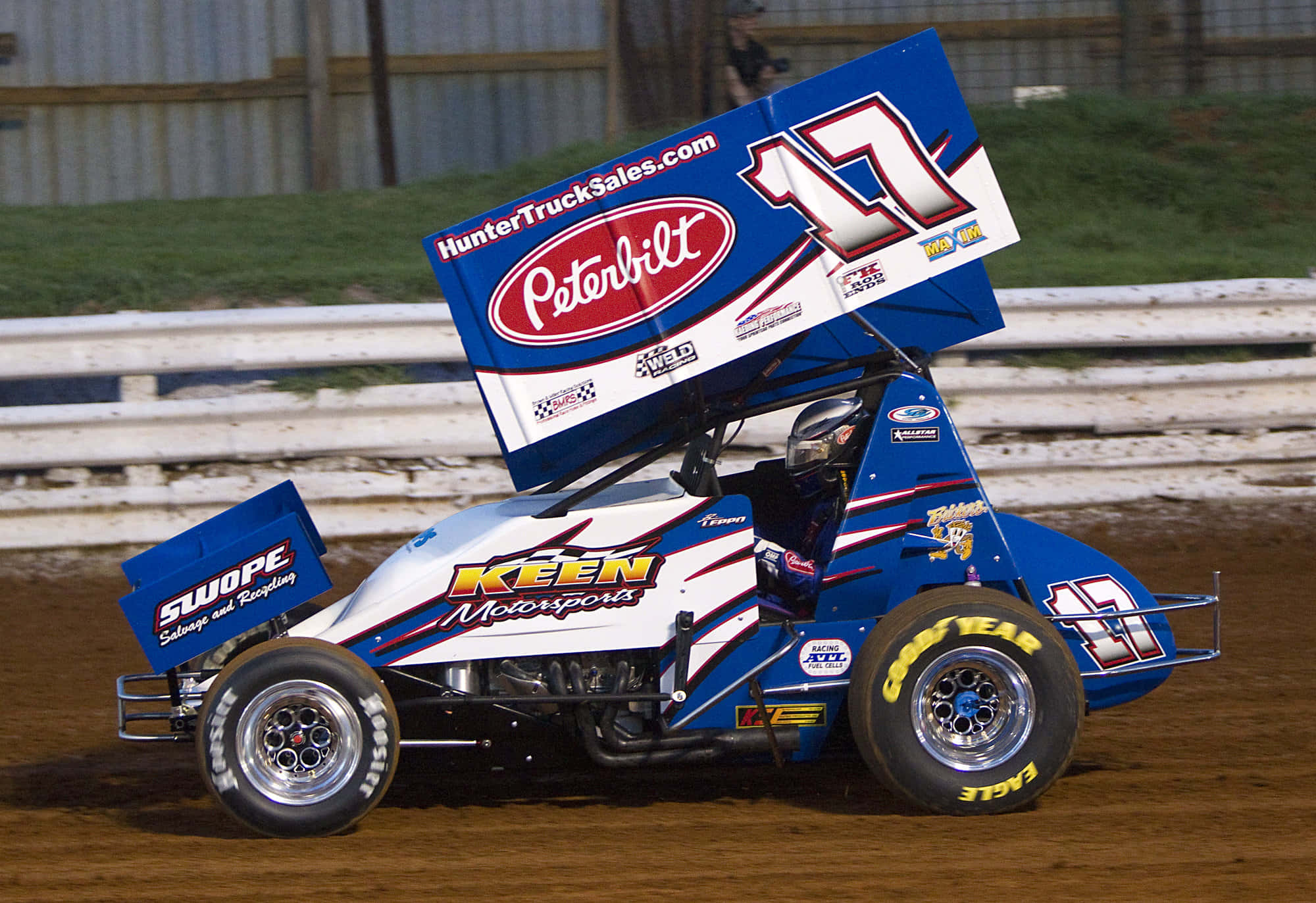 sprint car, number 17, blue and white dirt track, Full HD Desktop Wallpaper