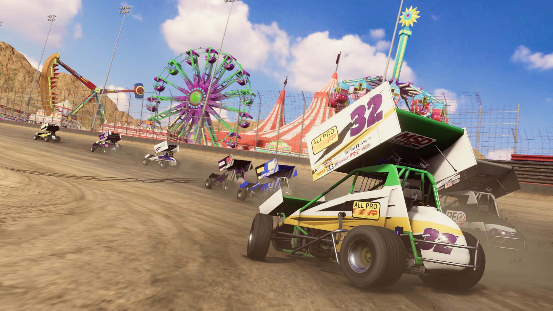 Sprint Car Racing, dusty oval track, colorful carnival, Full HD Desktop Wallpaper