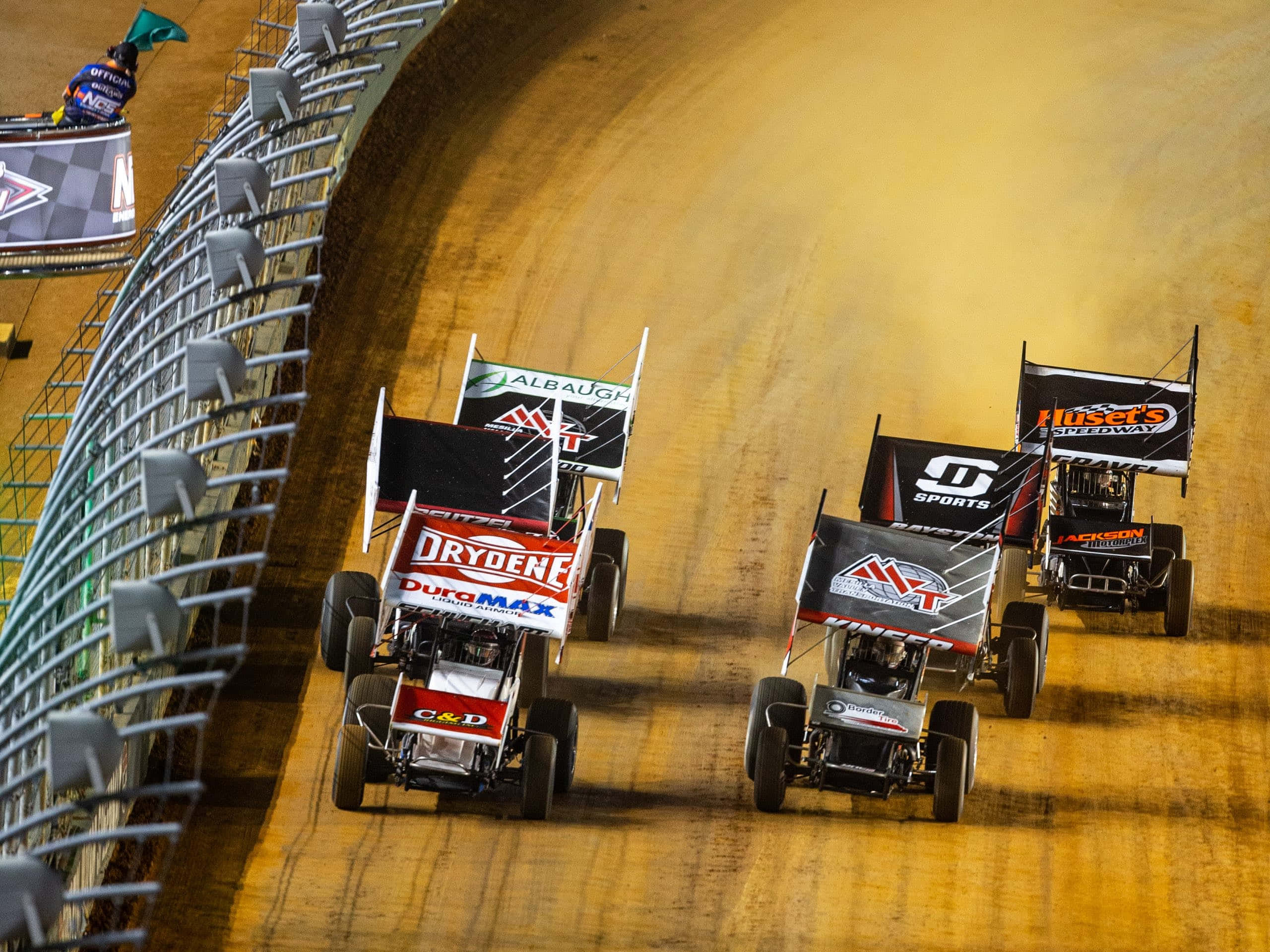 dirt track race cars, curved oval, night, 2K Desktop Wallpaper
