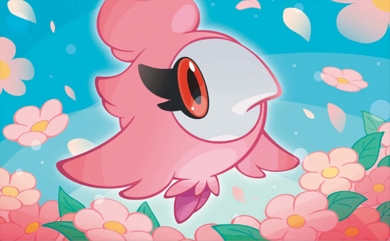 Spritzee, pink flowers, anime-style bird, SD Desktop Wallpaper
