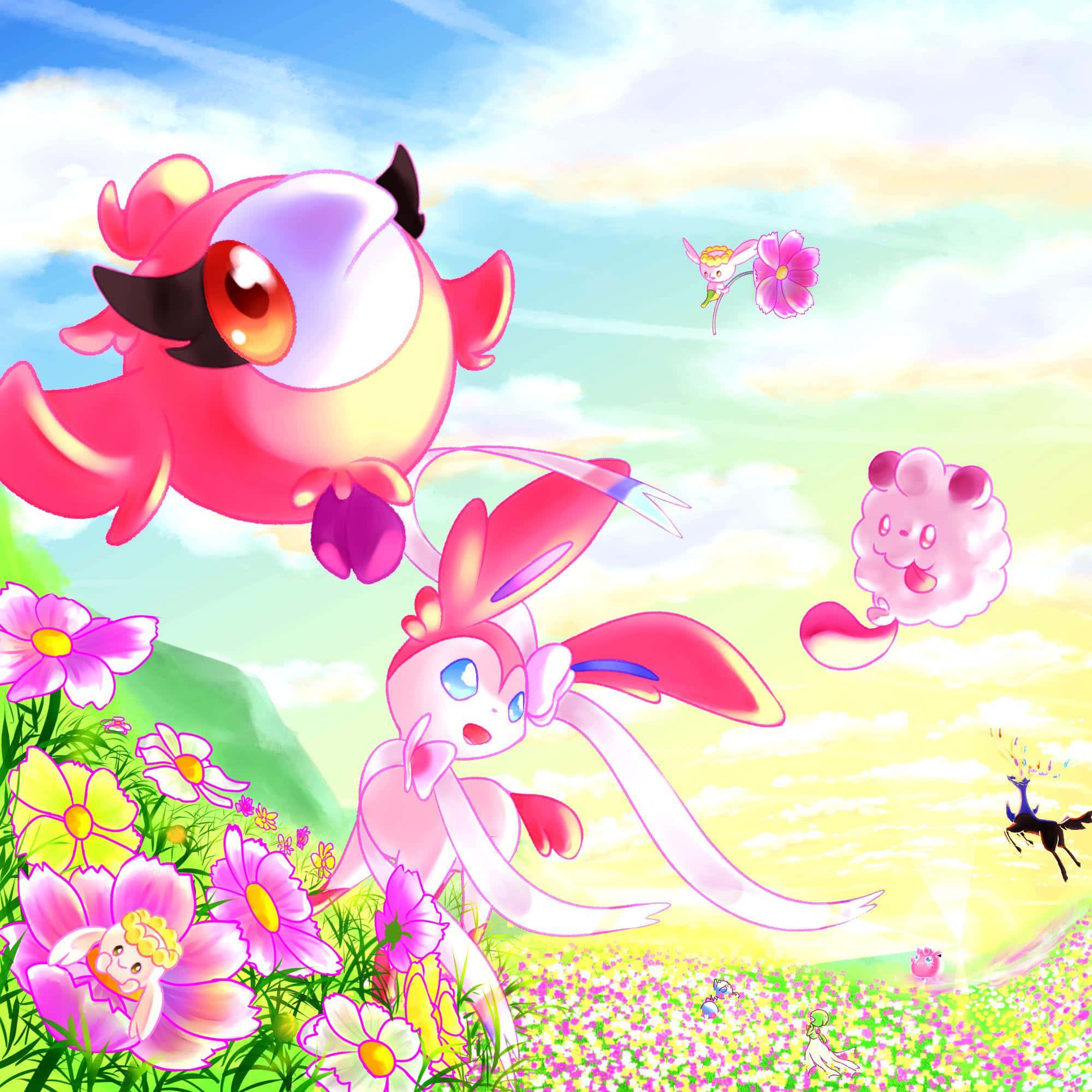 Spritzee, flower field, pink and yellow flowers, Full HD Desktop Wallpaper