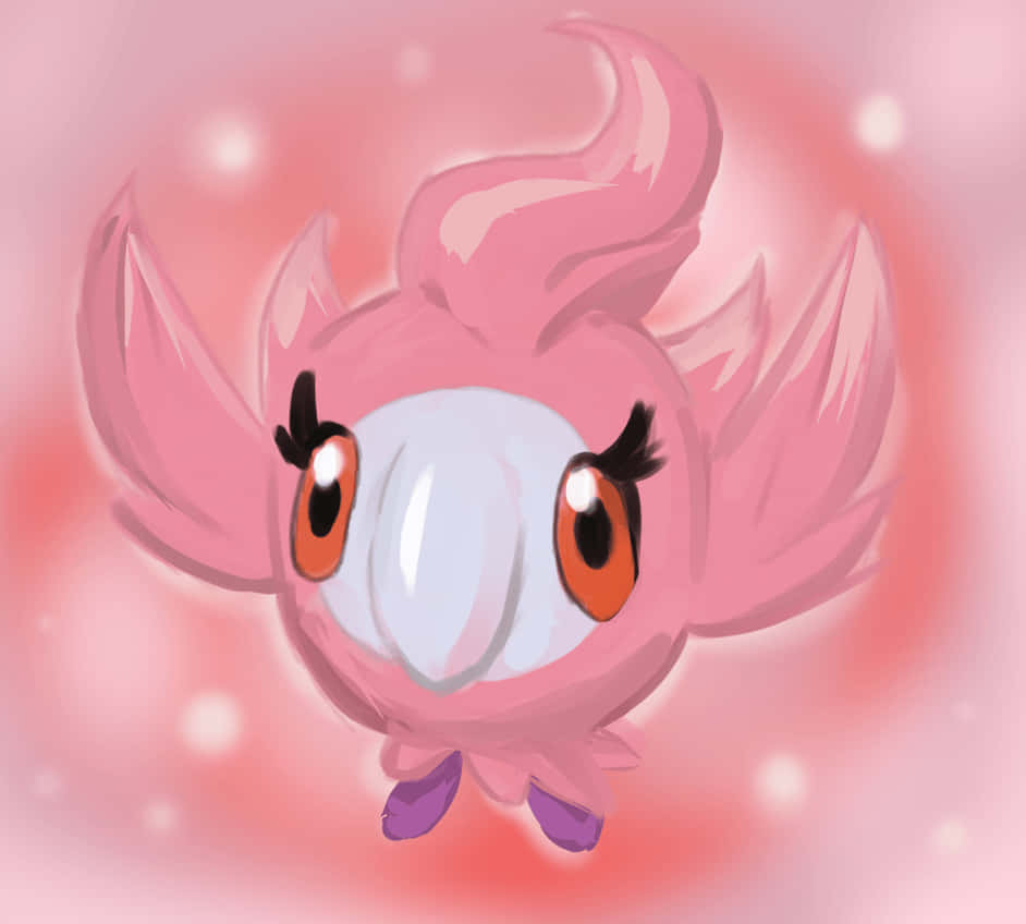Flying Pink Spritzee, pink cartoon bird, big orange eyes, SD Desktop Wallpaper