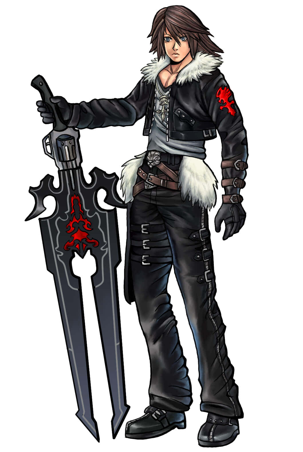 Squall Leonhart, black fur-trimmed gear, large ornate sword, HD Phone Wallpaper