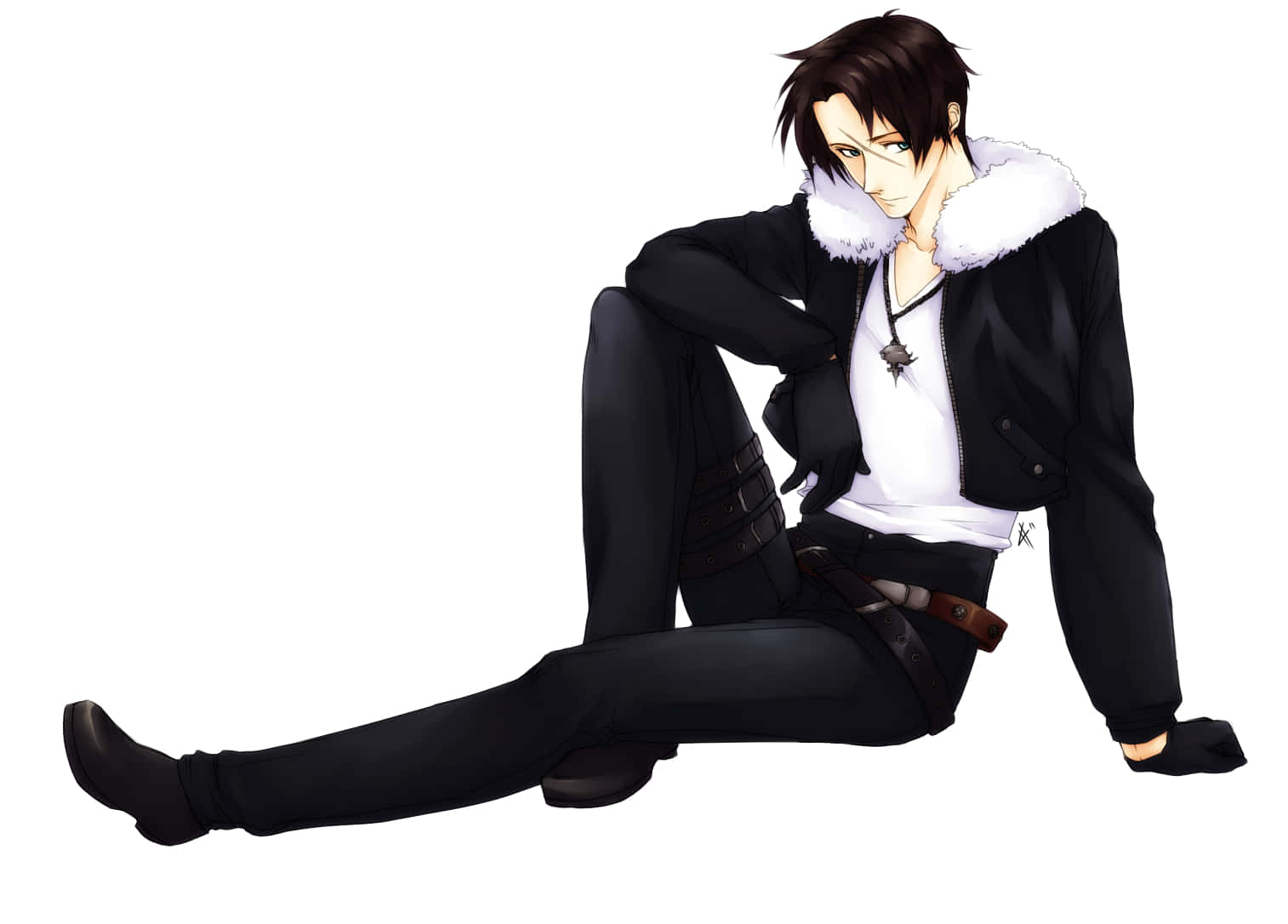 Squall Leonhart, black fur-lined jacket, confident gaze, HD Desktop Wallpaper