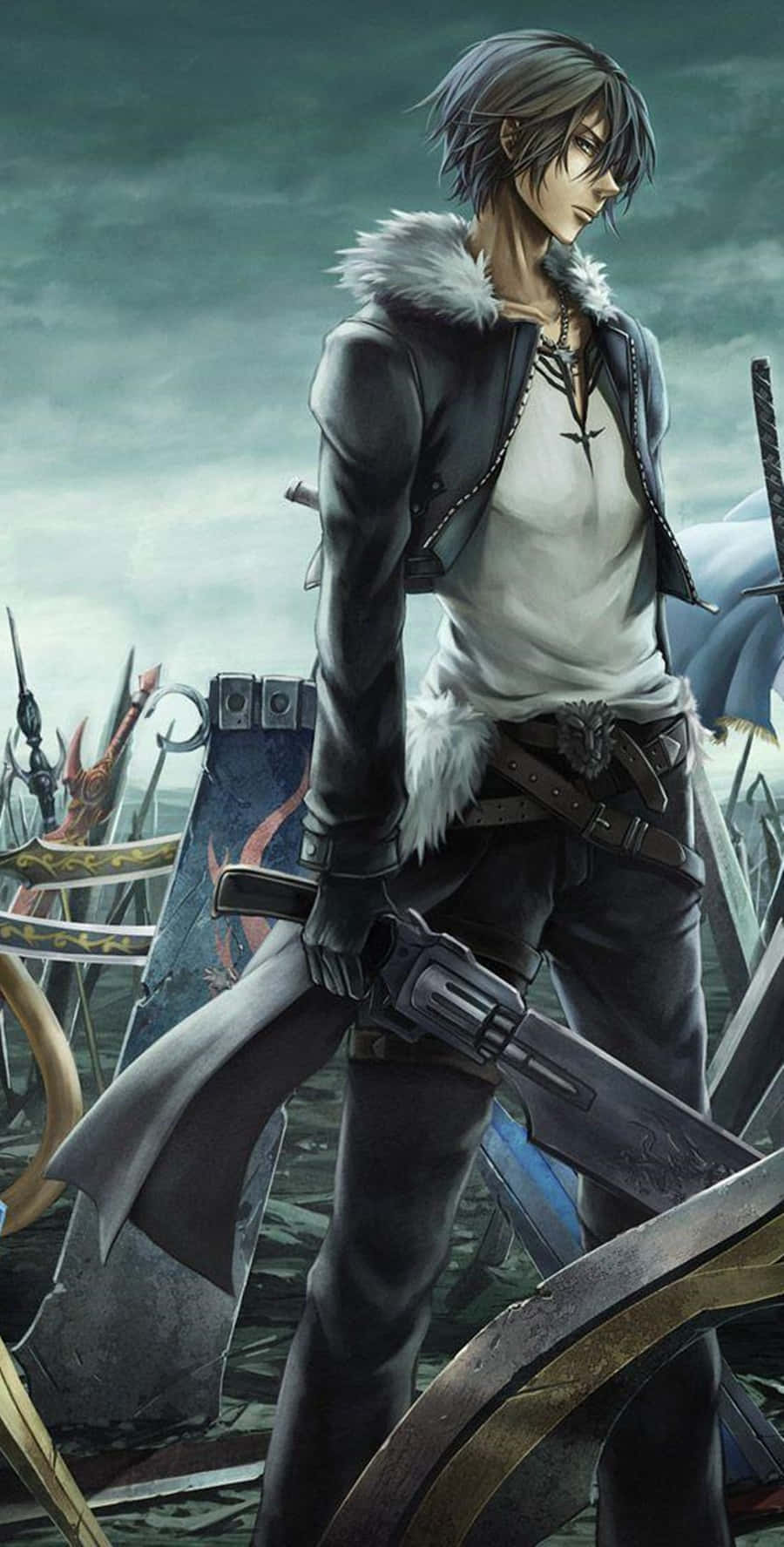 Squall Leonhart, battle stance, battlefield of broken swords, HD Phone Wallpaper