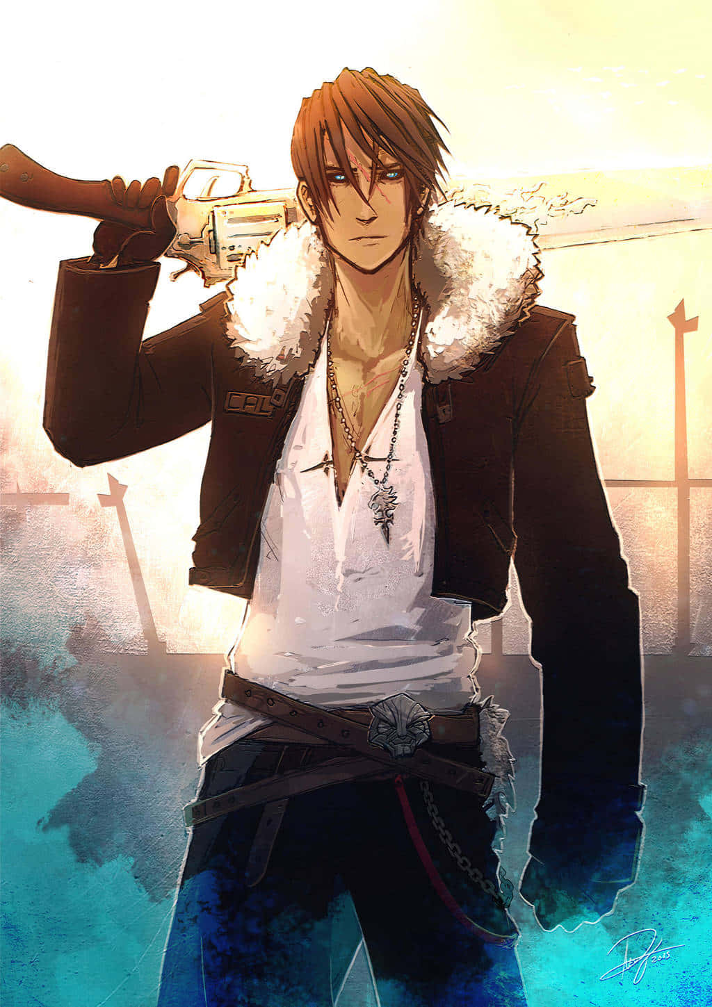 Squall Leonhart, brown hair, blue eyes, HD Phone Wallpaper