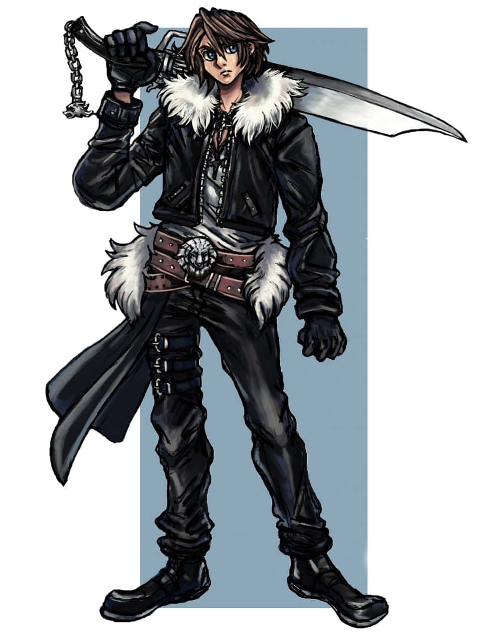 Squall Leonhart, black fur-lined coat, large sword, HD Phone Wallpaper