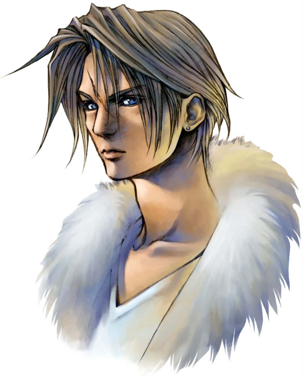 Squall Leonhart, tousled brown hair, piercing blue eyes, SD Phone Wallpaper