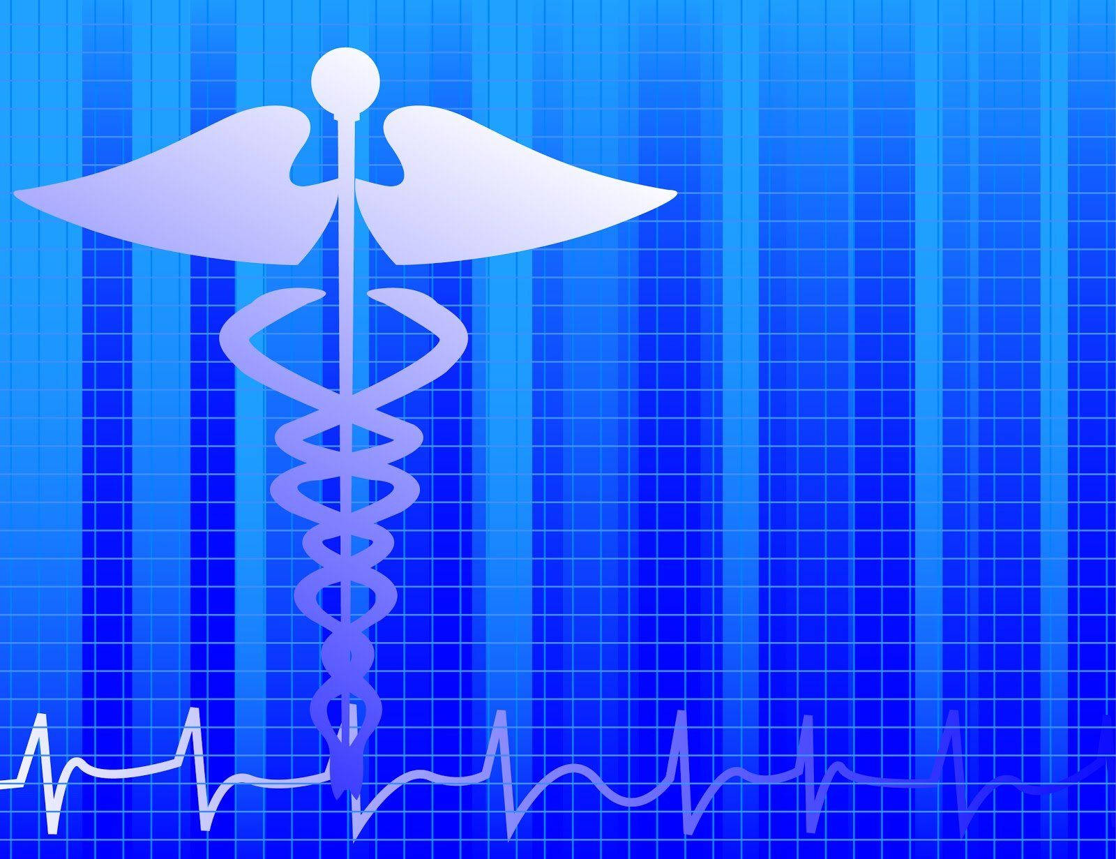 caduceus, blue grid background, heartbeat line, HD Desktop Wallpaper