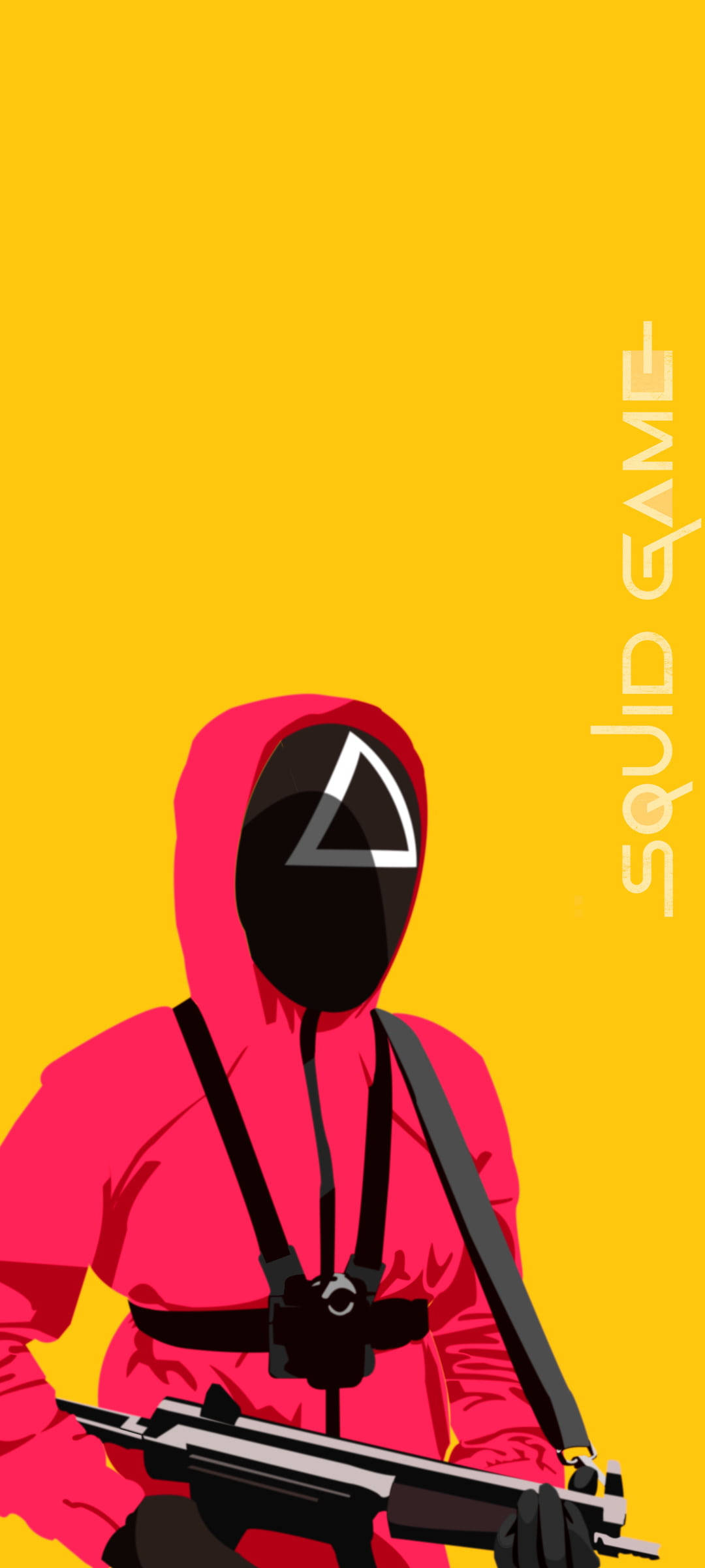 Squid Game Red Guard, pink hooded outfit, black mask, Full HD Phone Wallpaper
