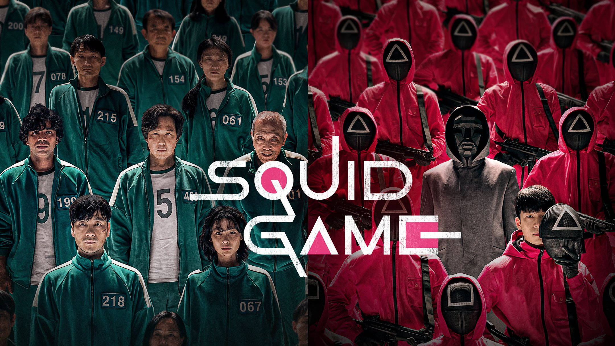 Squid Game, green tracksuits, red guards, Full HD Desktop Wallpaper