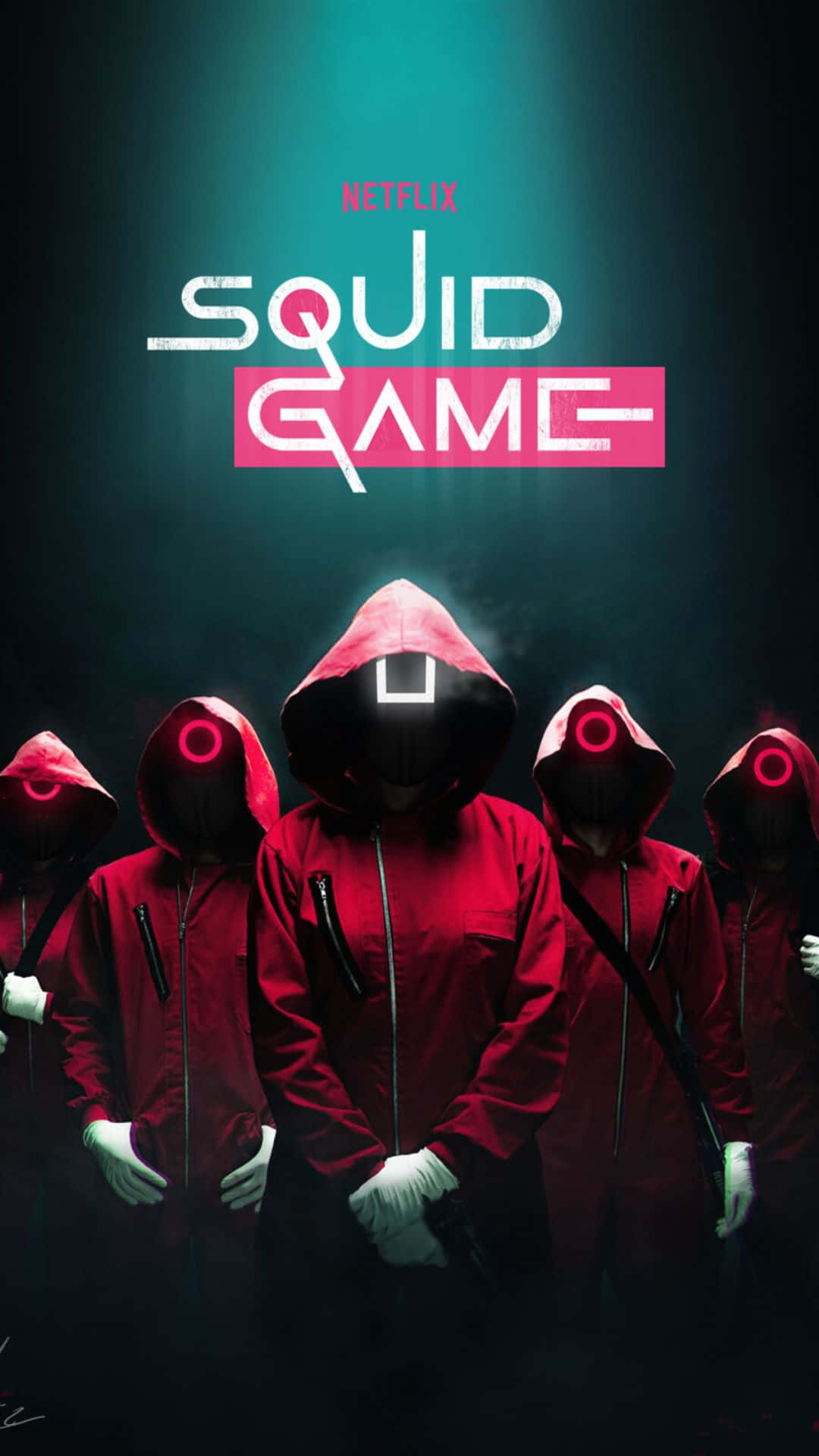 Squid Game, red jumpsuits, glowing red eye masks, Full HD Phone Wallpaper