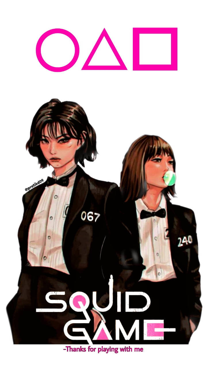 Squid Game 067, black suits with numbers, anime-style contestants, HD Phone Wallpaper