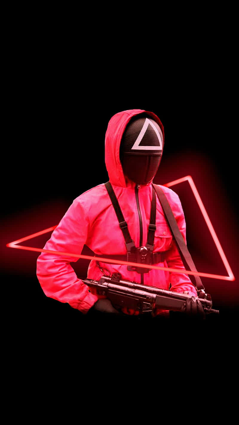 Squid Game, red hooded suit, triangular mask, HD Phone Wallpaper
